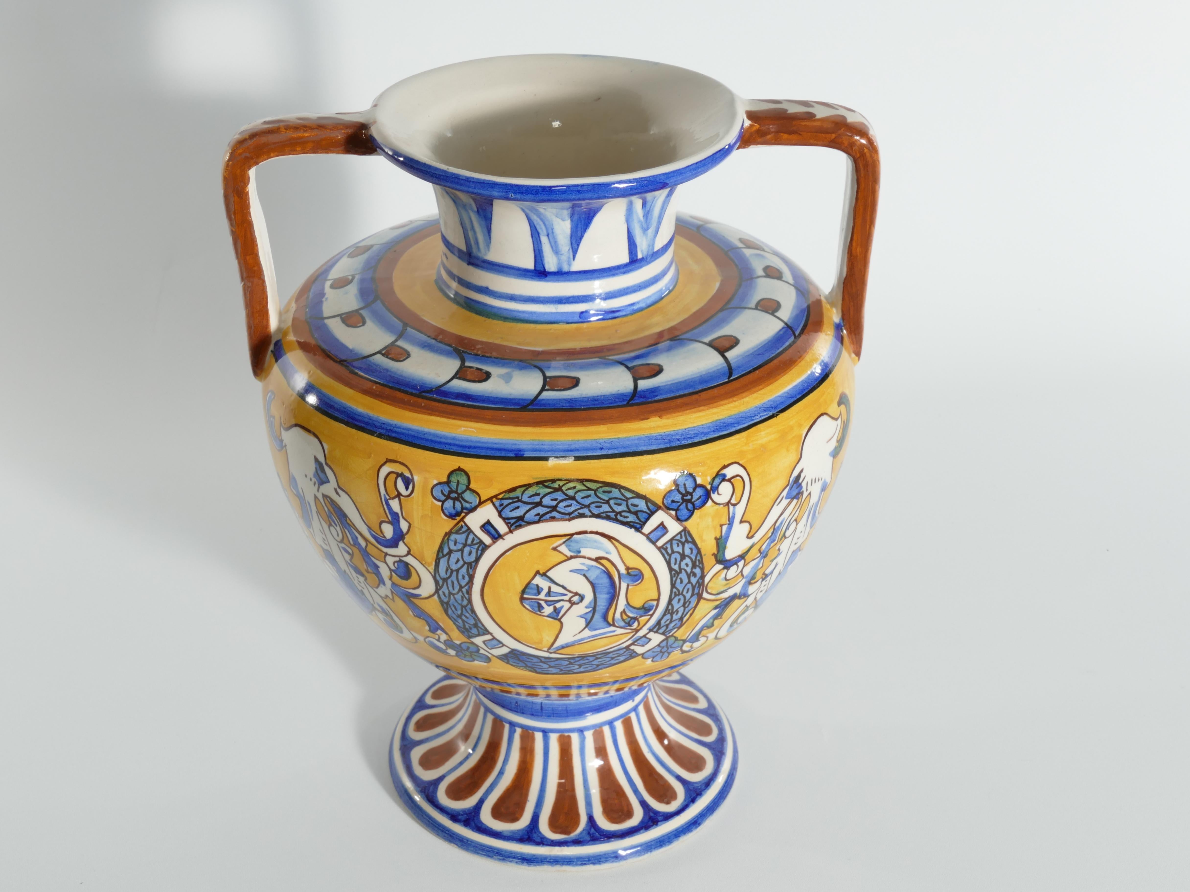 20th Century Large Mediterranean Handpainted Polychromatic Ceramic Vases, Set of 2 For Sale