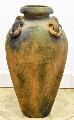 Large Vintage Mediterranean Terracotta Olive Jar with Four Ring Handles
