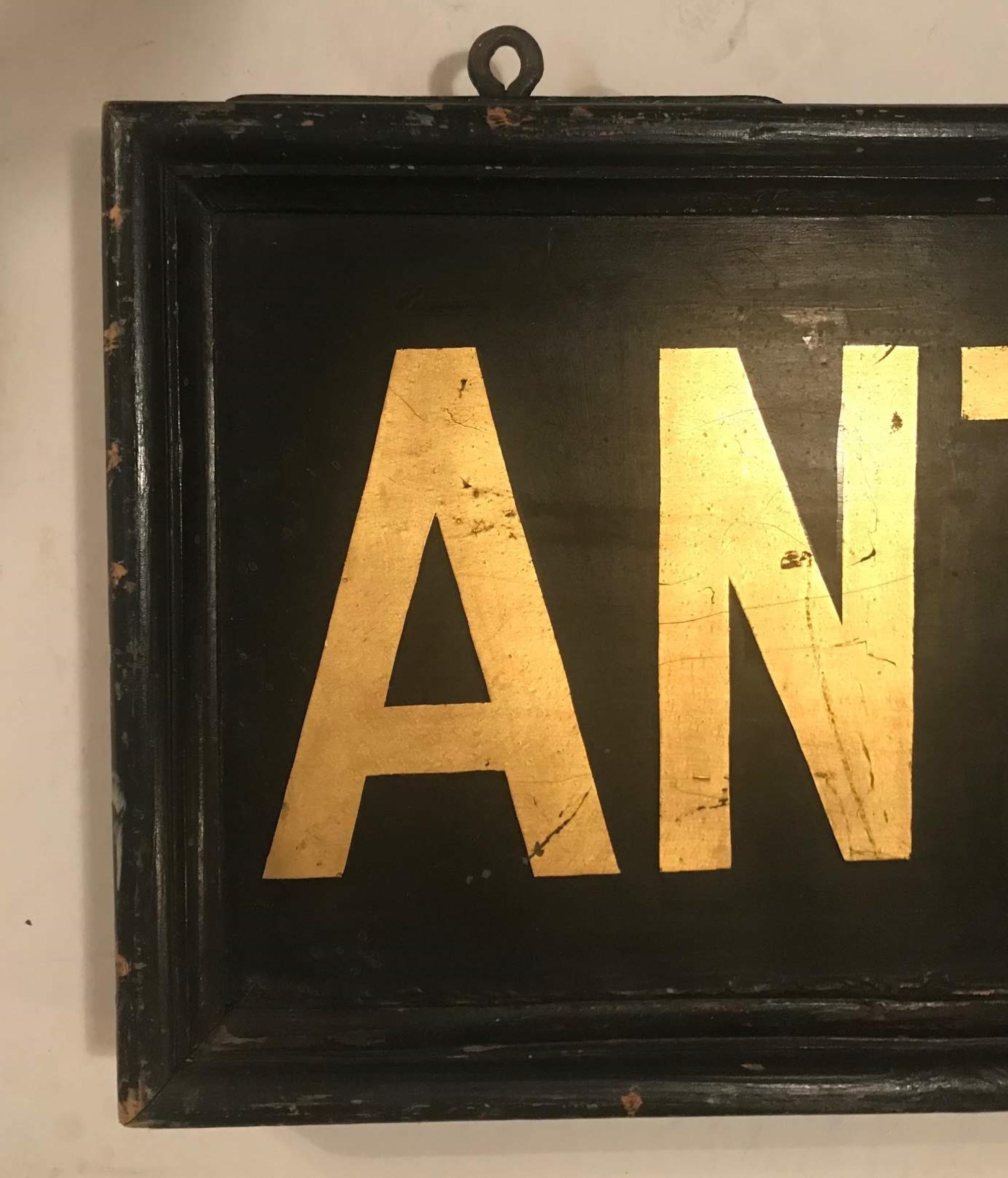American Classical Large Vintage Metal Double Sided Original Hand Painted and Gold Leaf Trade Sign