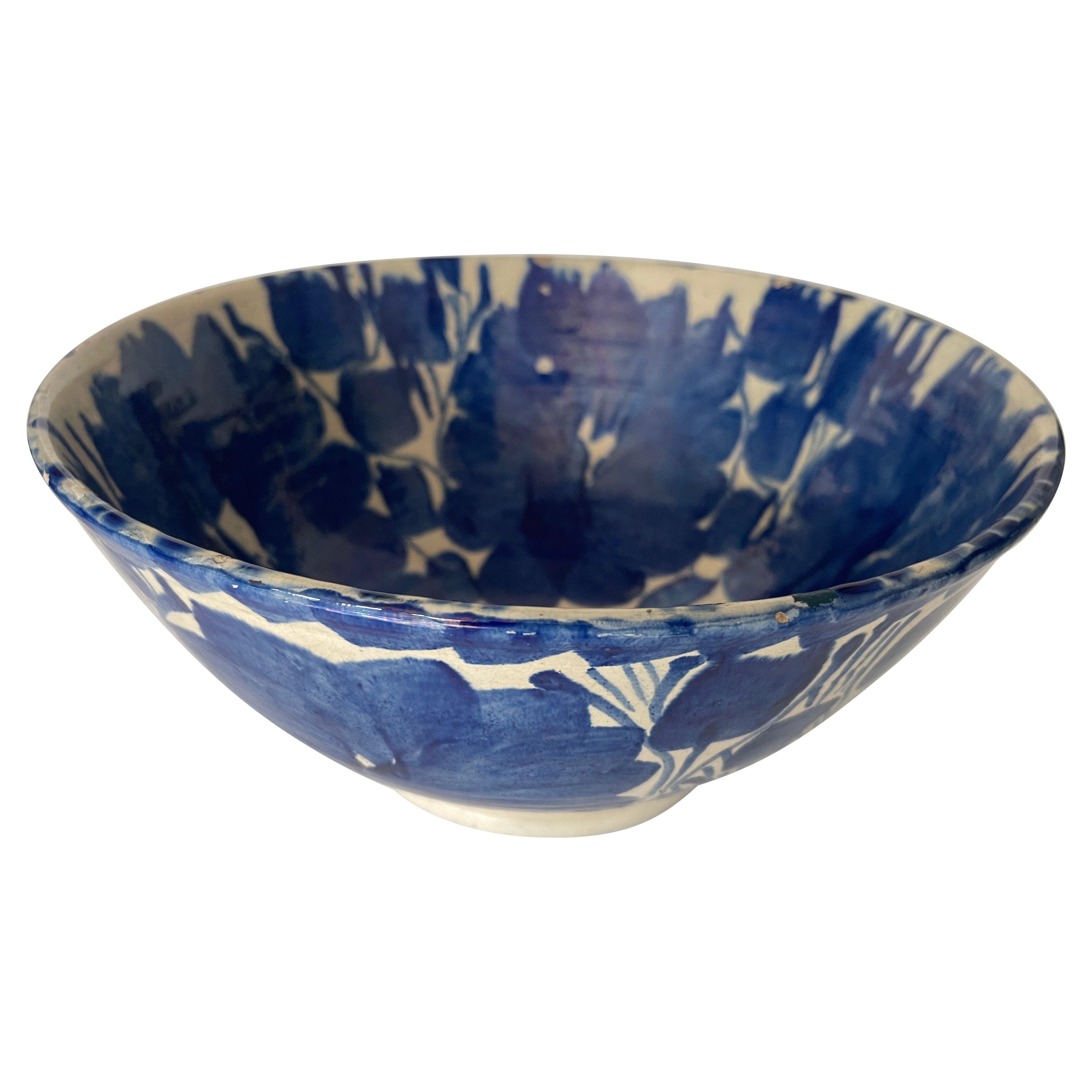 Große mexikanische blau- elfenbeinfarbene Talavera-Keramikschale, Vintage