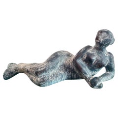Large Vintage Mexican Modernist Reclining Female Figure Sculpture, Ceramic