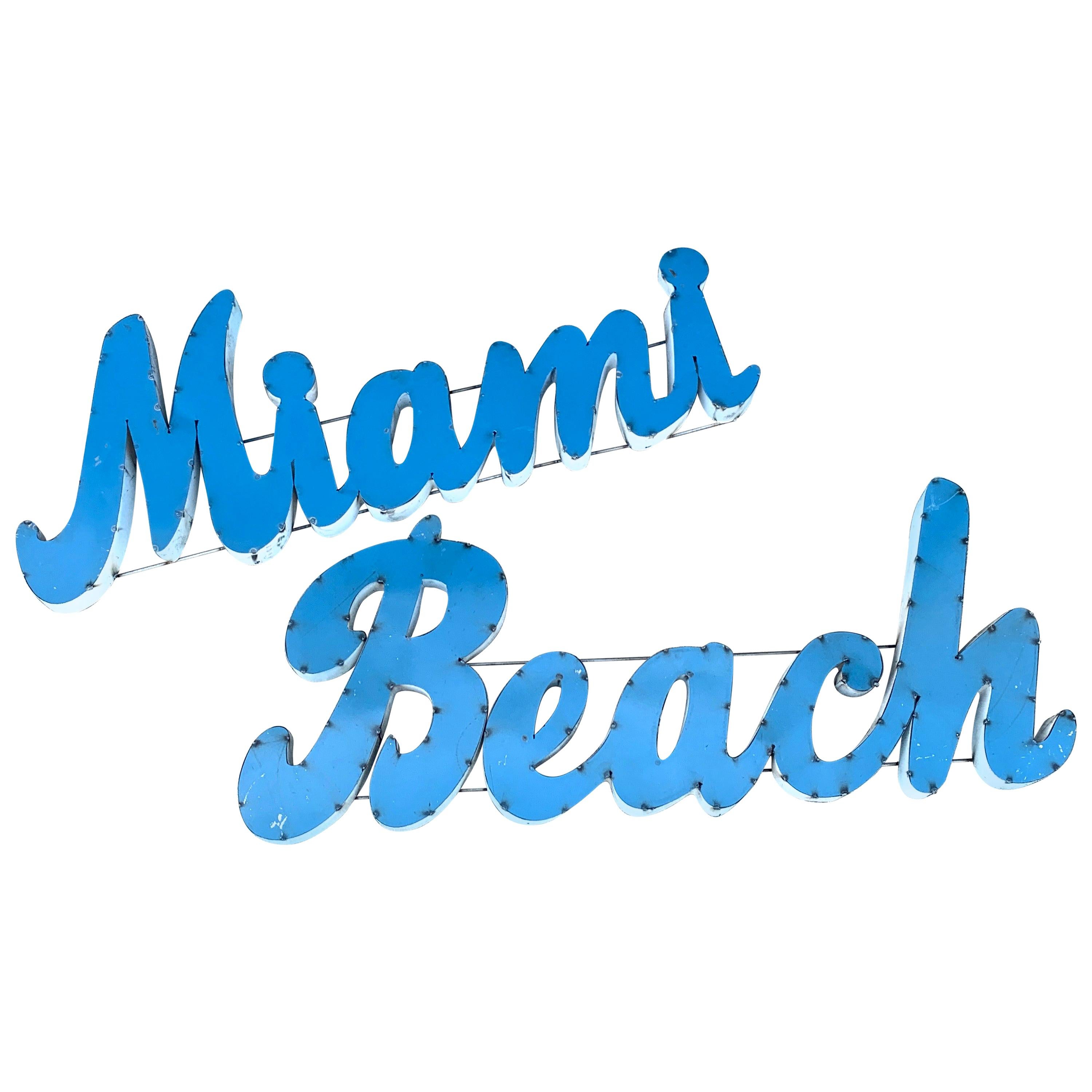 Large Vintage 'Miami Beach' Enamelled Metal Sign