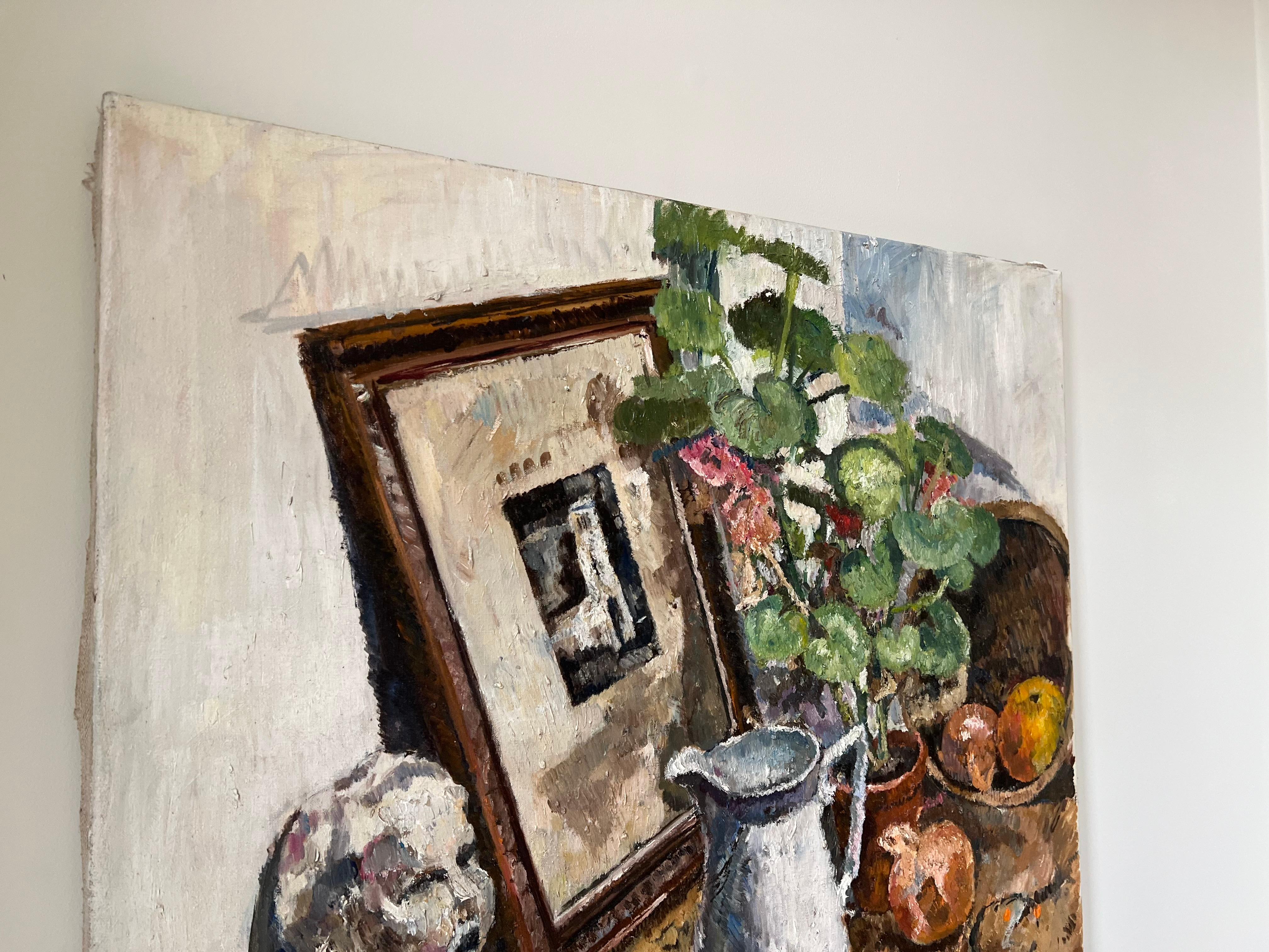 Grande quadro di natura morta d'epoca della metà del XX secolo, olio su tela, firmato in vendita 5