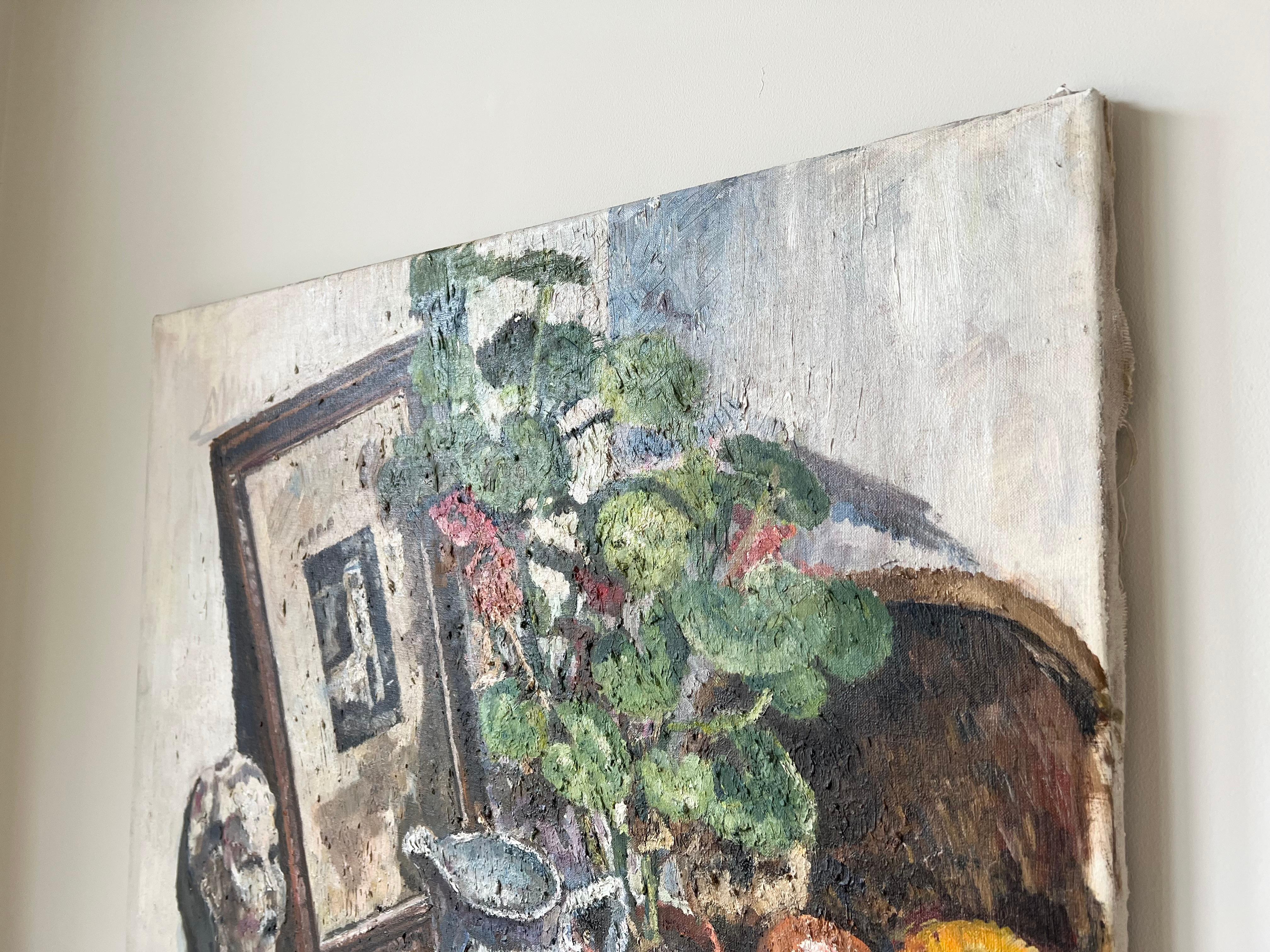 Grande quadro di natura morta d'epoca della metà del XX secolo, olio su tela, firmato in vendita 6