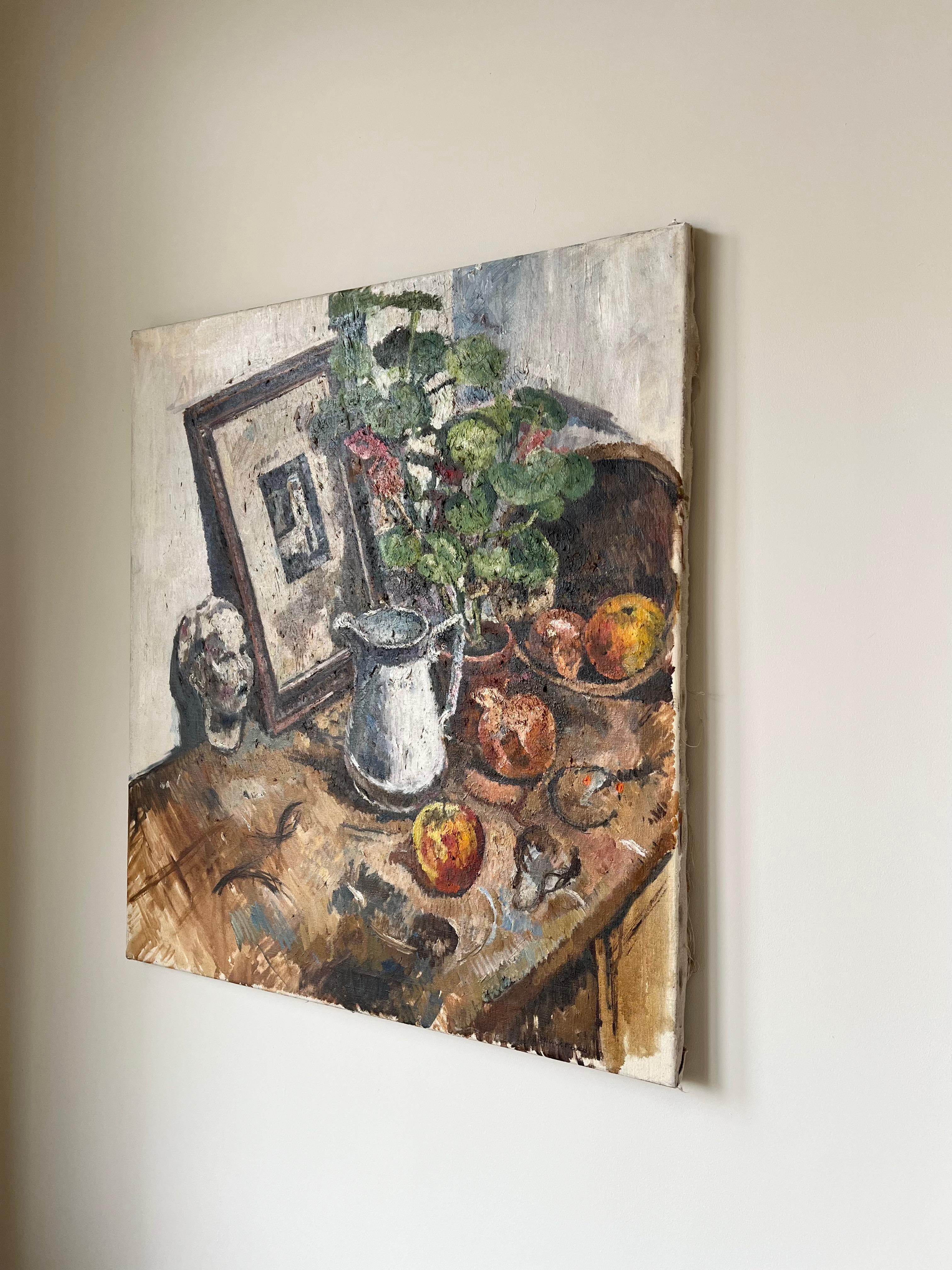 Inglese Grande quadro di natura morta d'epoca della metà del XX secolo, olio su tela, firmato in vendita