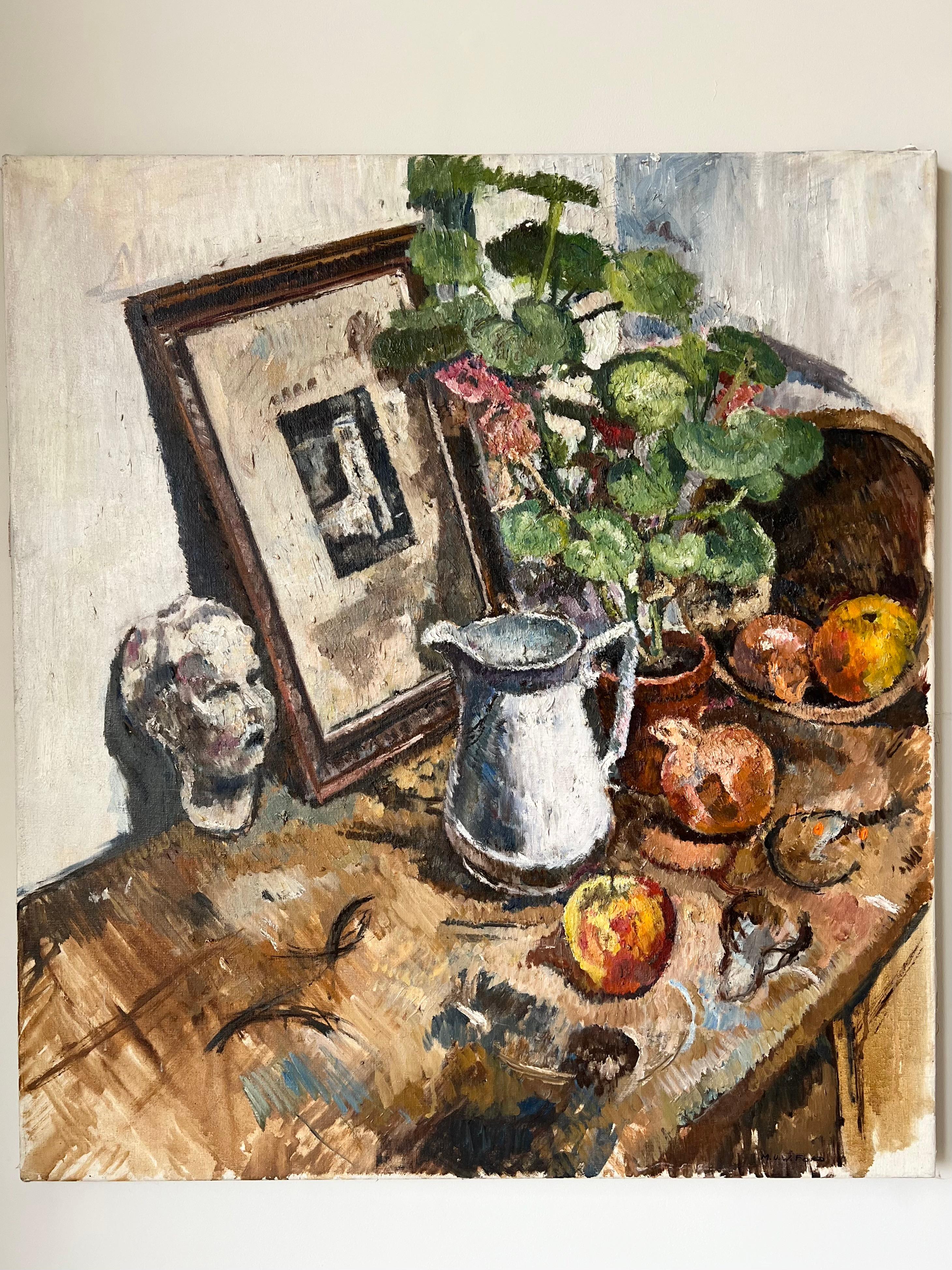 Grande quadro di natura morta d'epoca della metà del XX secolo, olio su tela, firmato in vendita 1
