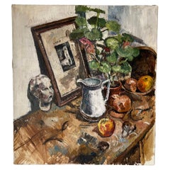 Gran bodegón vintage de mediados del siglo XX, óleo sobre lienzo, firmado Gran bodegón vintage de mediados del siglo XX, óleo sobre lienzo, firmado