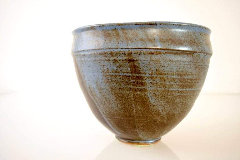 Large Vintage Midcentury Handmade Ceramic Pottery Blue Decorative Bowl, 1960s For Sale at