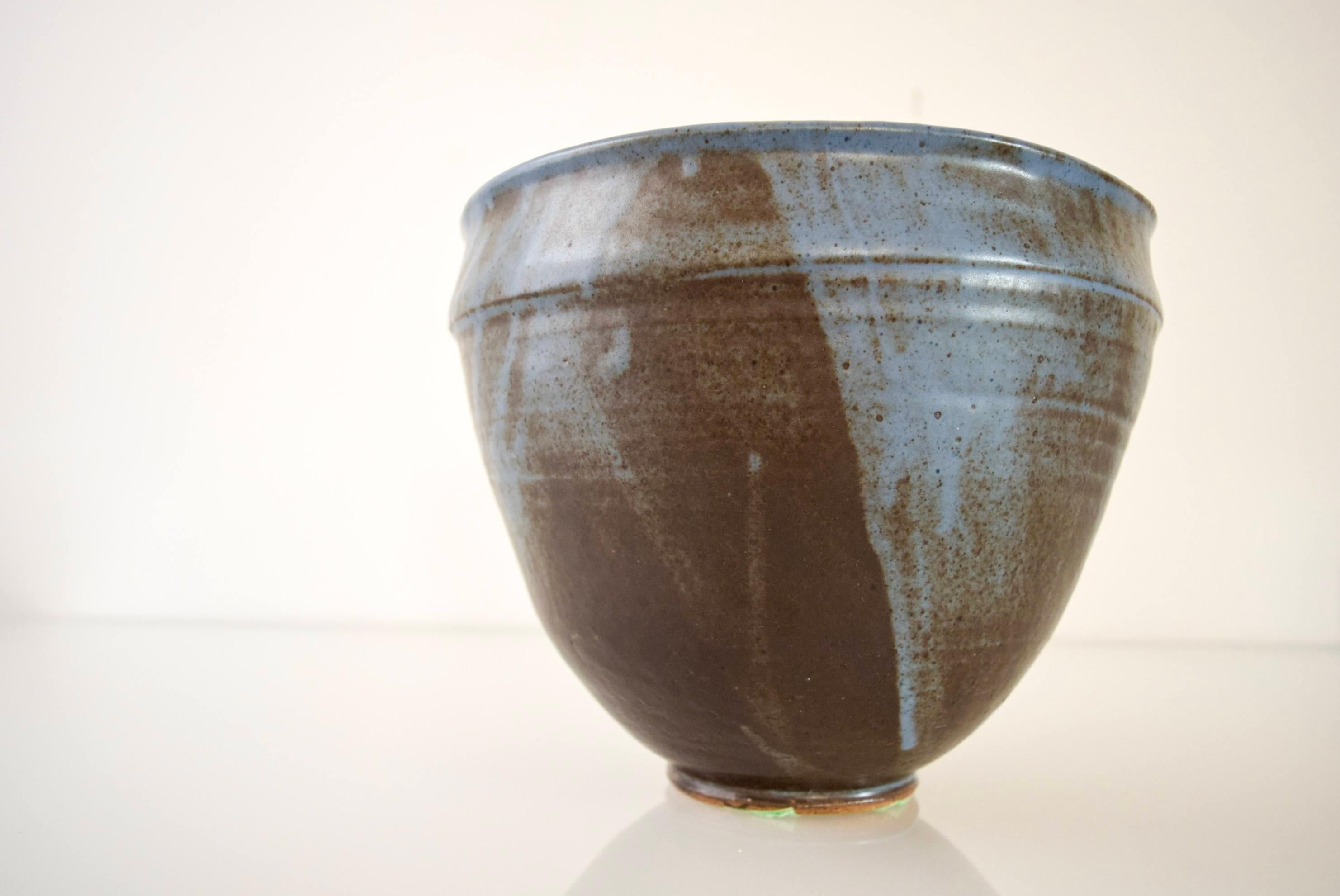 Large Vintage Midcentury Handmade Ceramic Pottery Blue Decorative Bowl, 1960s For Sale 1