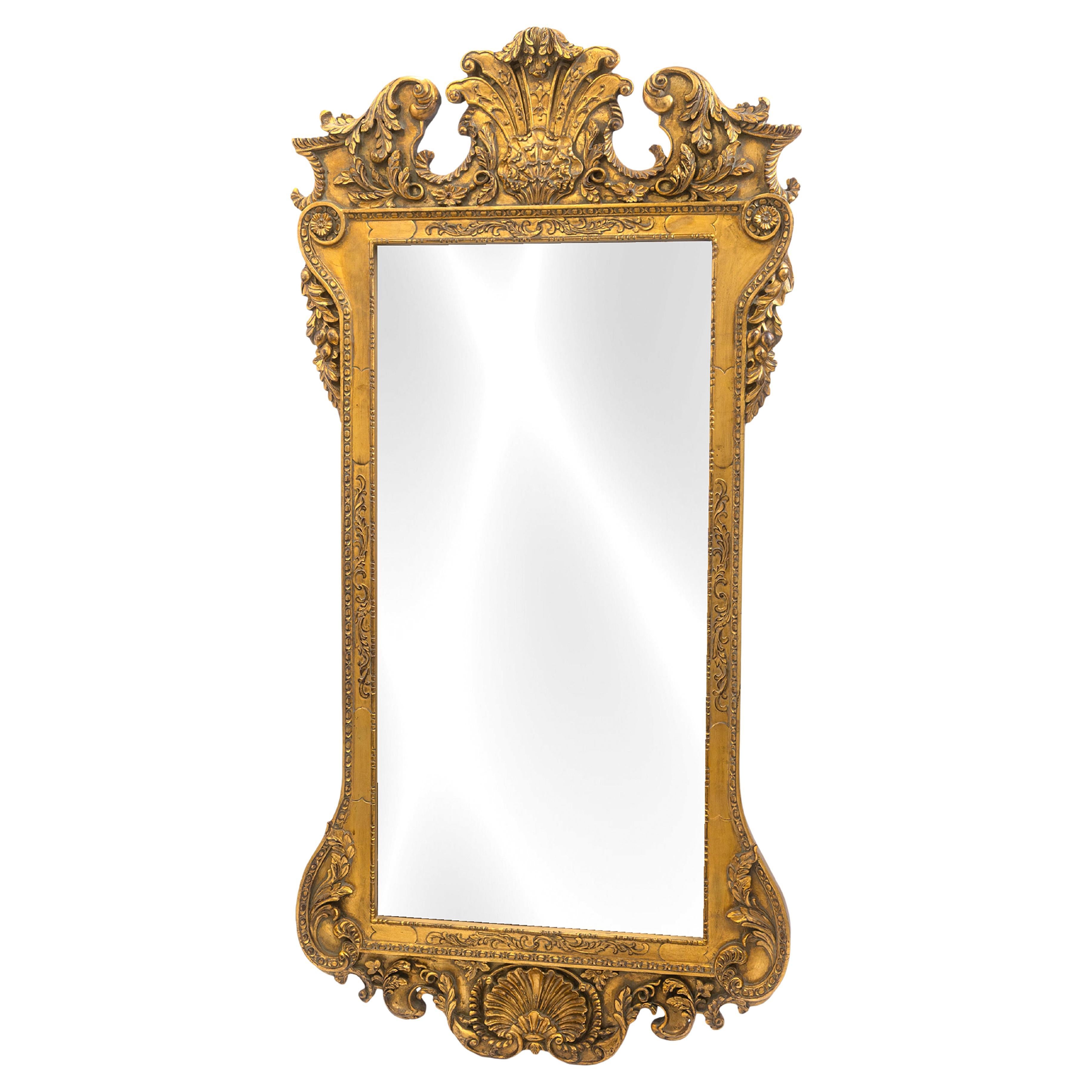 Large Vintage Mid Century Italian Gilded Wood Frame Oyster Accent Mirror