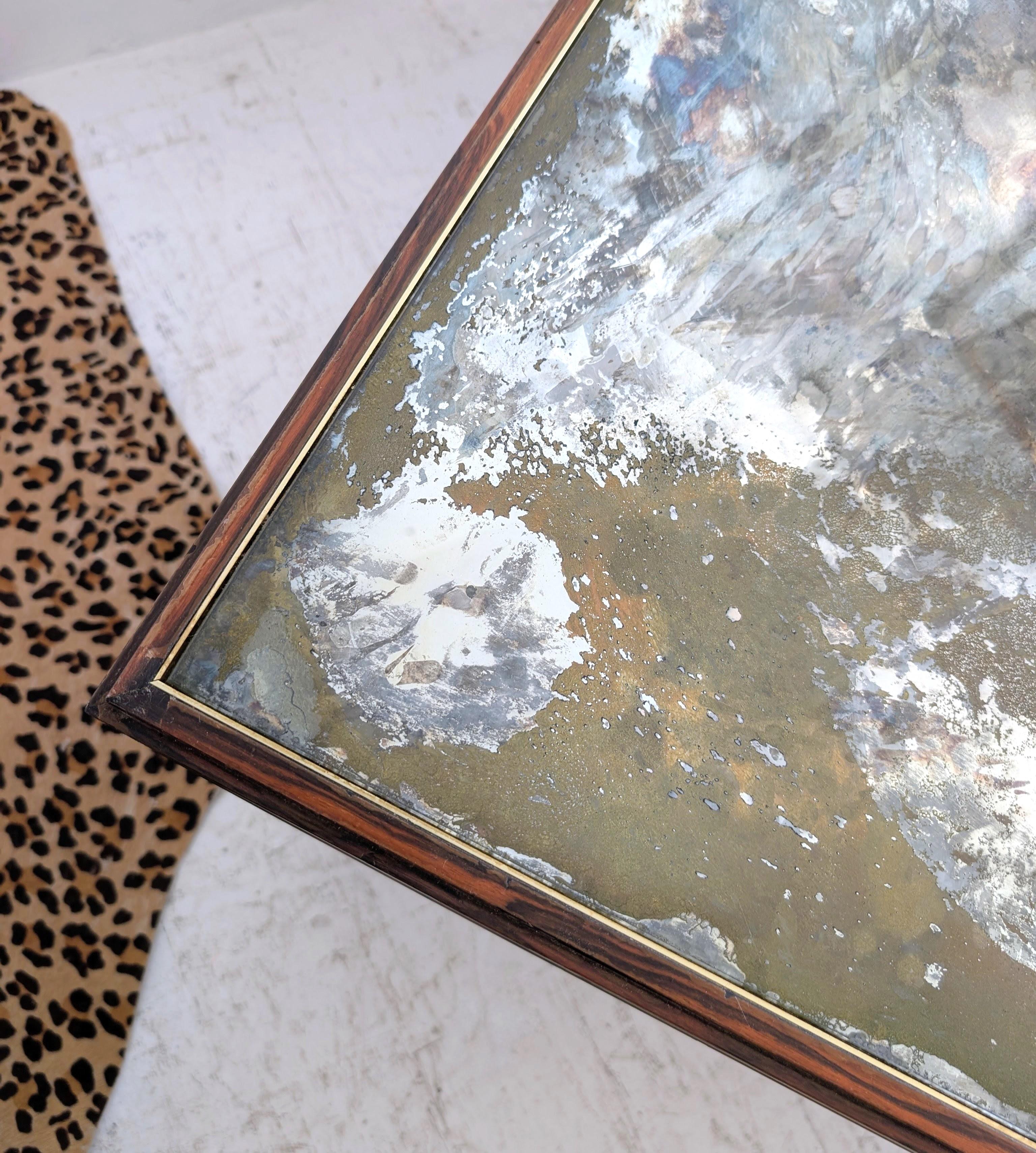 Grande table basse vintage en Macassar du milieu du siècle, plateau en verre églomisé, Italie, années 1970 en vente 5