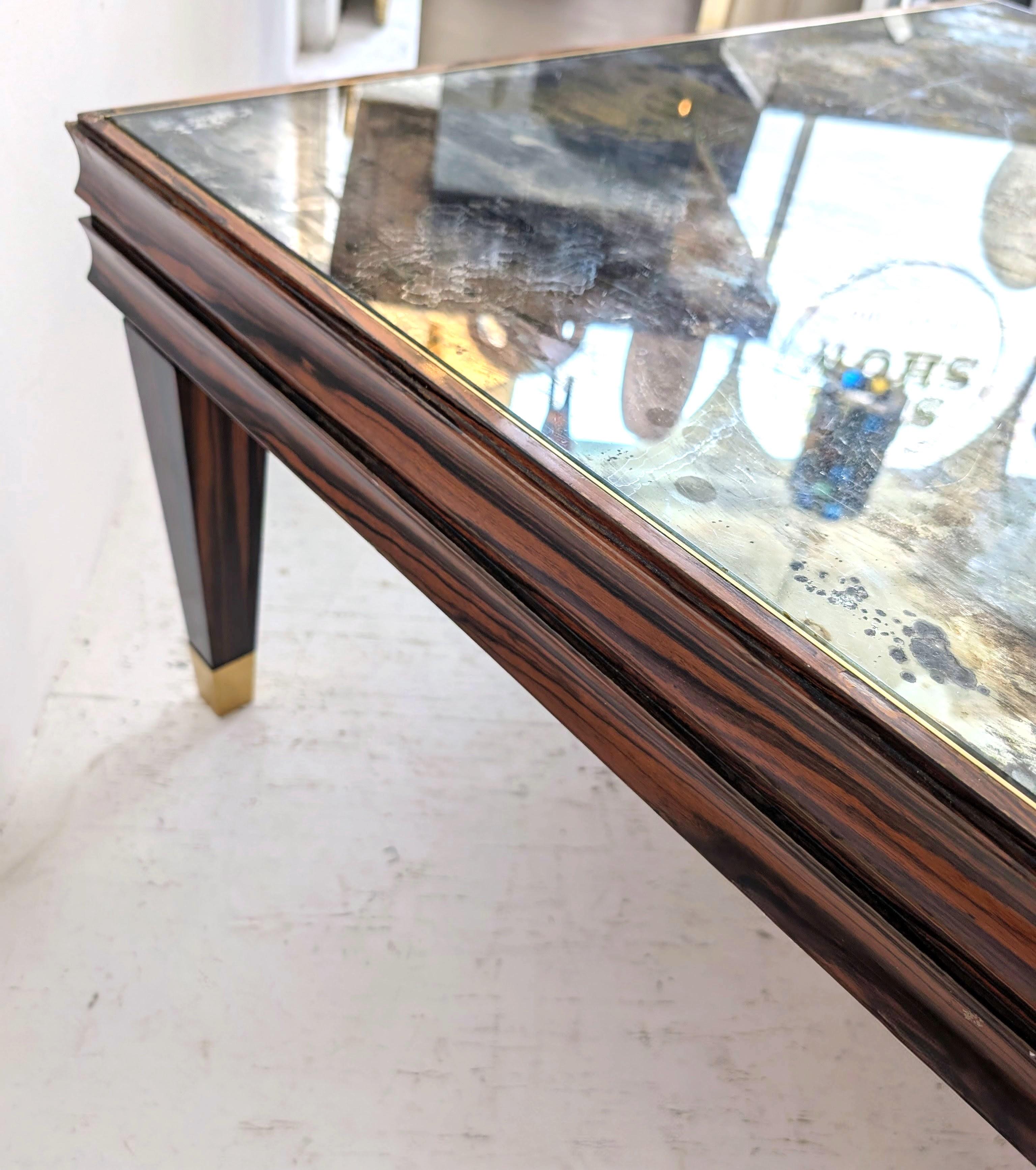 Grande table basse vintage en Macassar du milieu du siècle, plateau en verre églomisé, Italie, années 1970 en vente 8