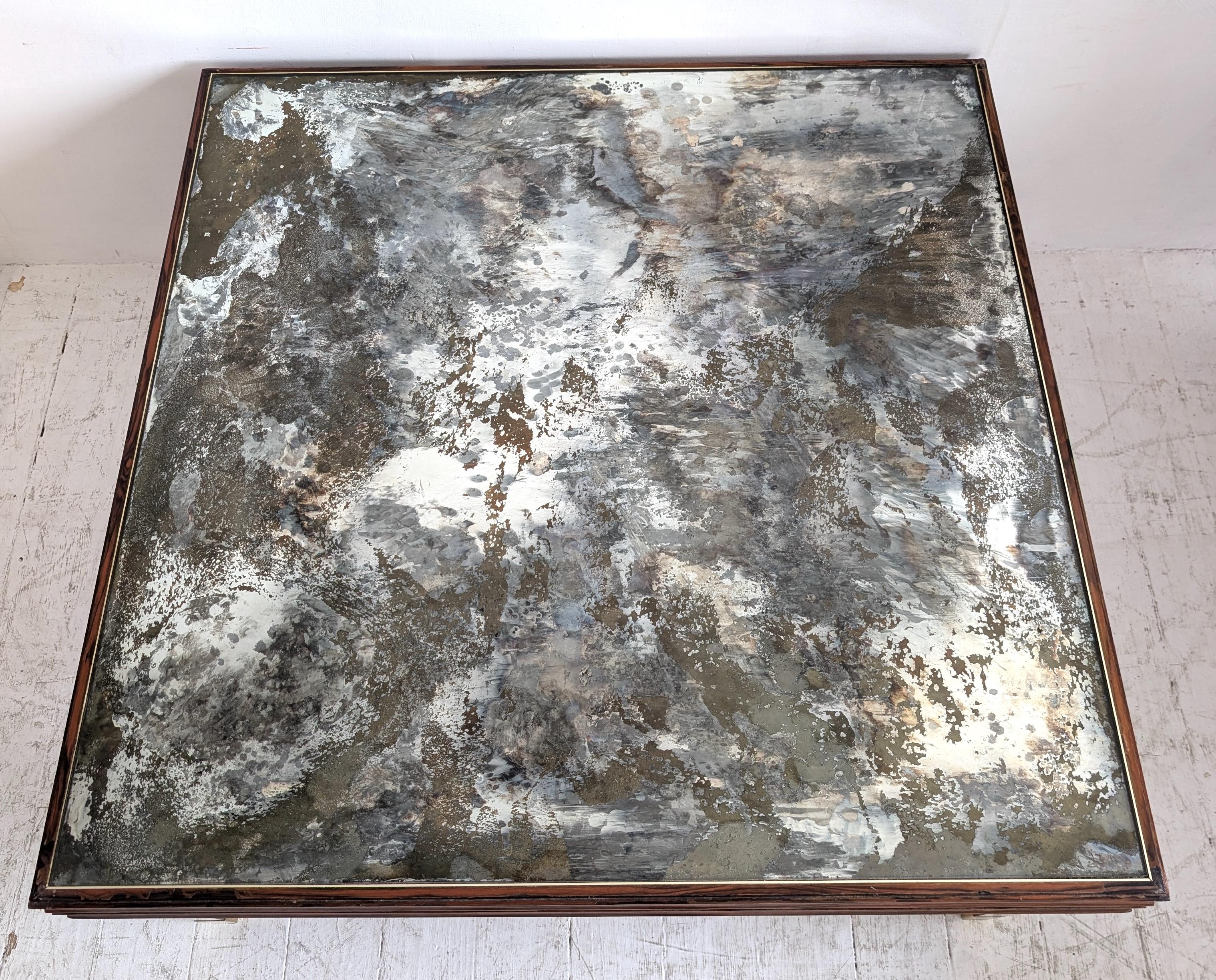 Métal Grande table basse vintage en Macassar du milieu du siècle, plateau en verre églomisé, Italie, années 1970 en vente