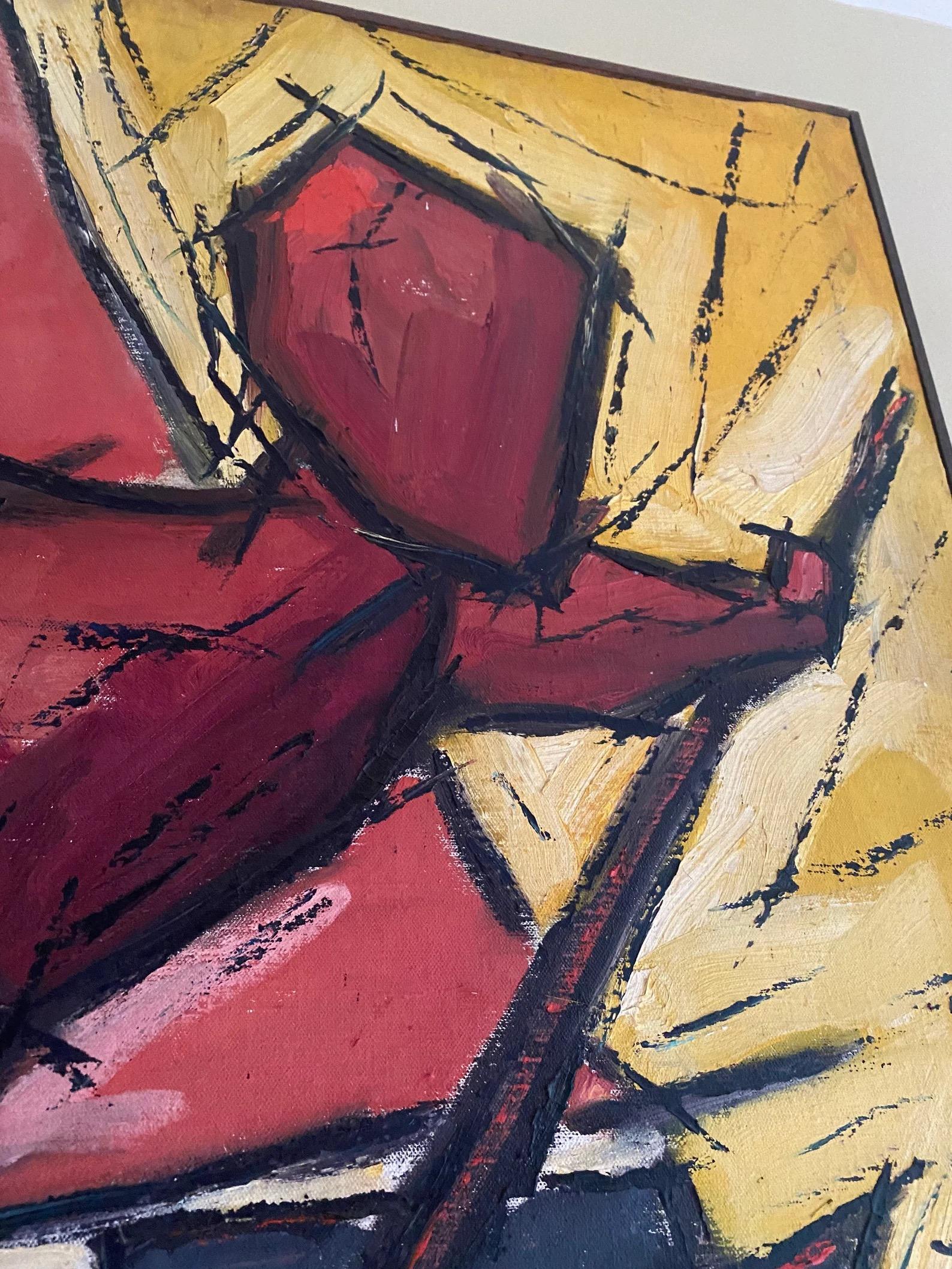 Große Vintage Mid Century Mann auf Boot Gemälde, signiert (Moderne der Mitte des Jahrhunderts) im Angebot