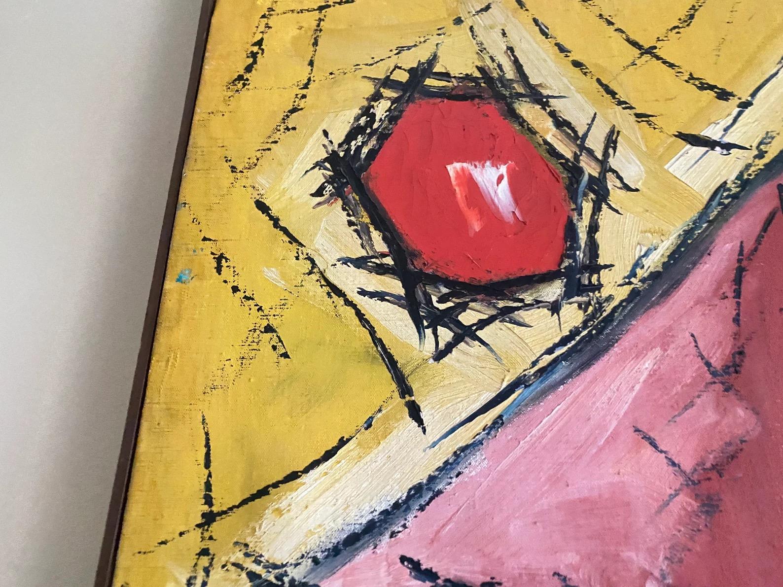 Große Vintage Mid Century Mann auf Boot Gemälde, signiert (Leinwand) im Angebot