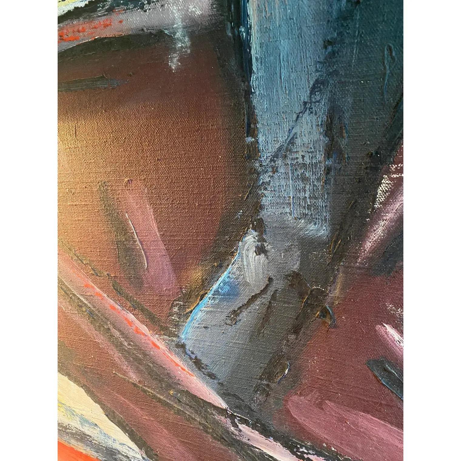 Große Vintage Mid Century Mann auf Boot Gemälde, signiert im Angebot 2