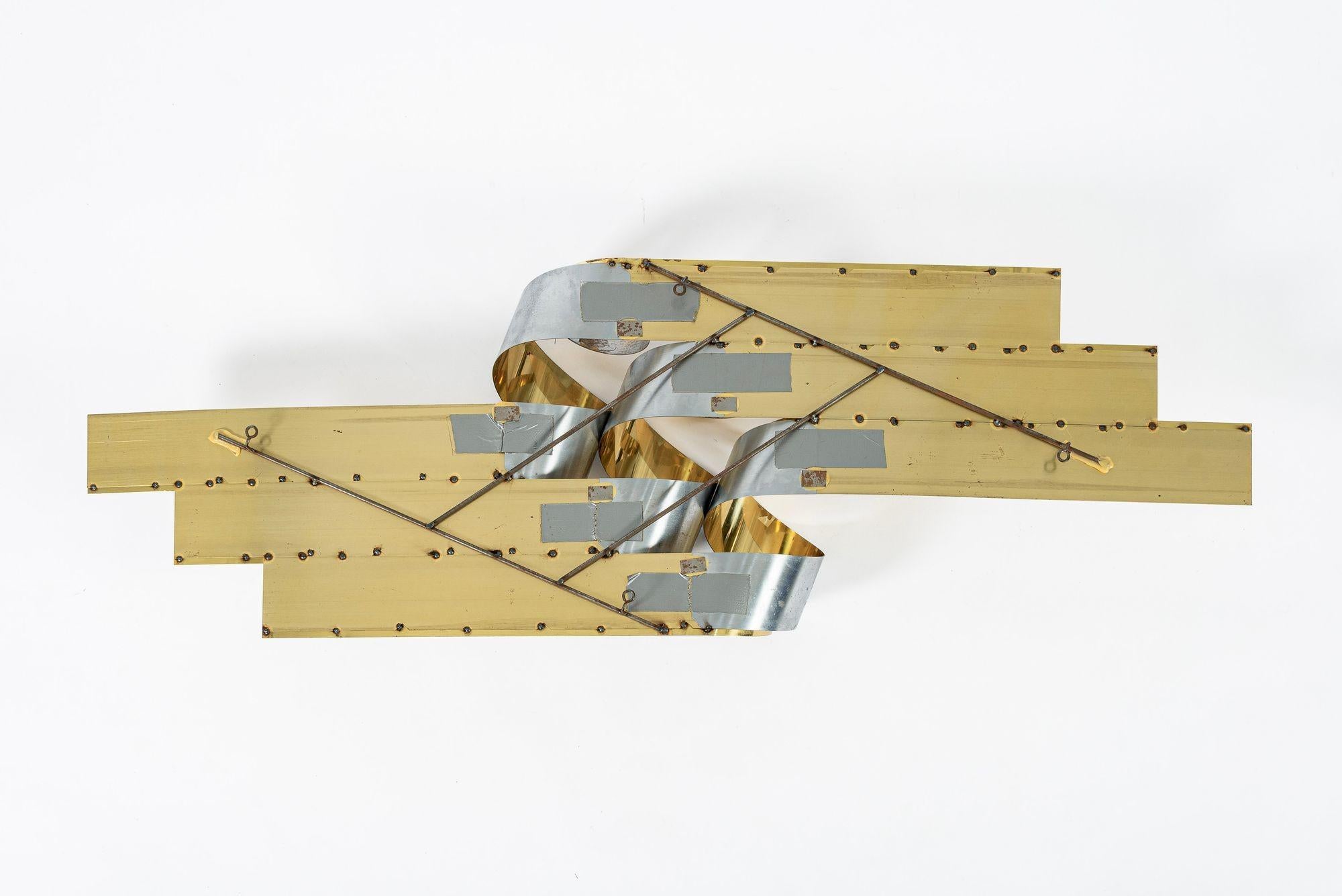 Große Vintage Mid Century Metal Ribbon Wall Art Skulptur von Curtis Jere 1980s im Angebot 3