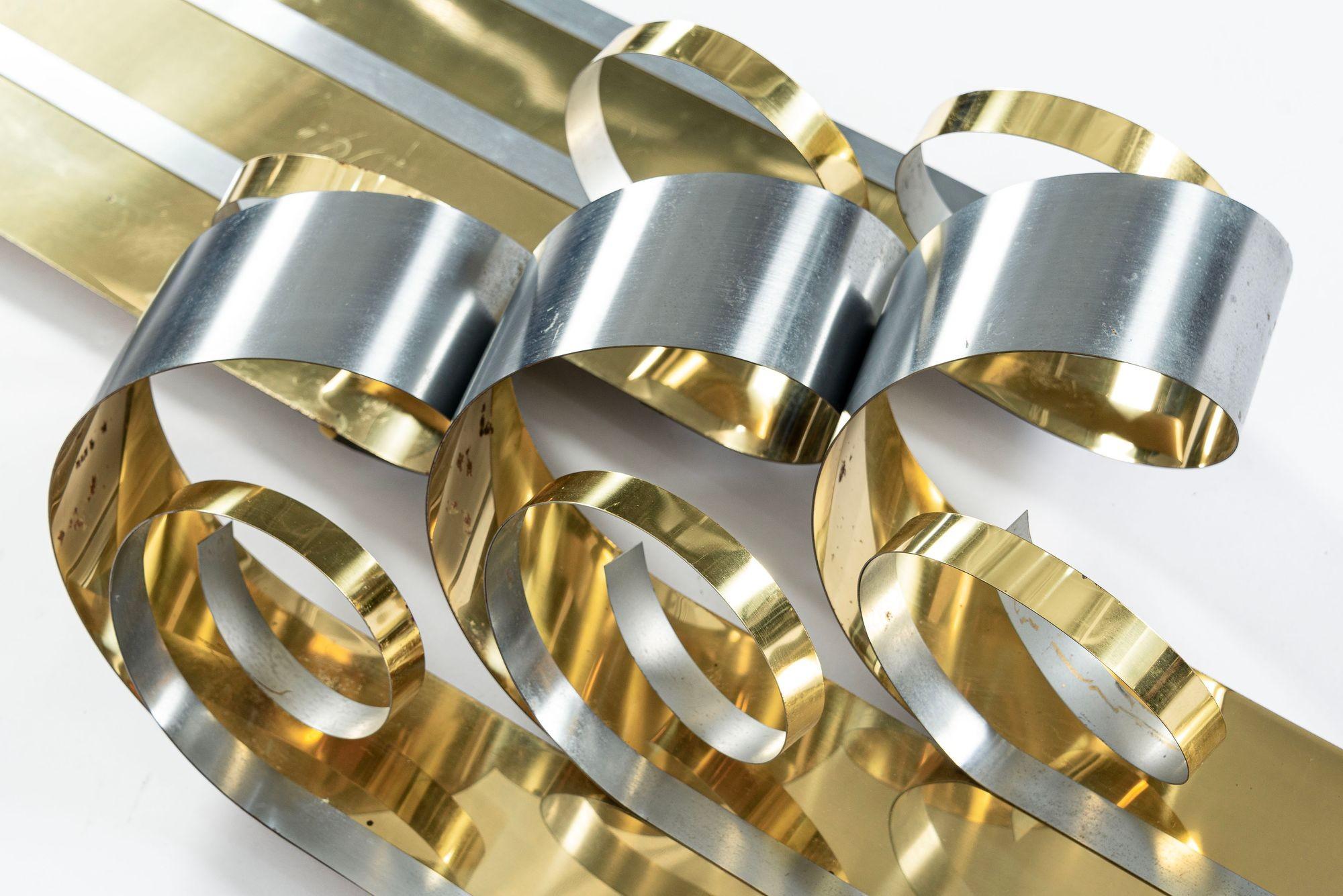 Große Vintage Mid Century Metal Ribbon Wall Art Skulptur von Curtis Jere 1980s im Zustand „Gut“ im Angebot in Detroit, MI