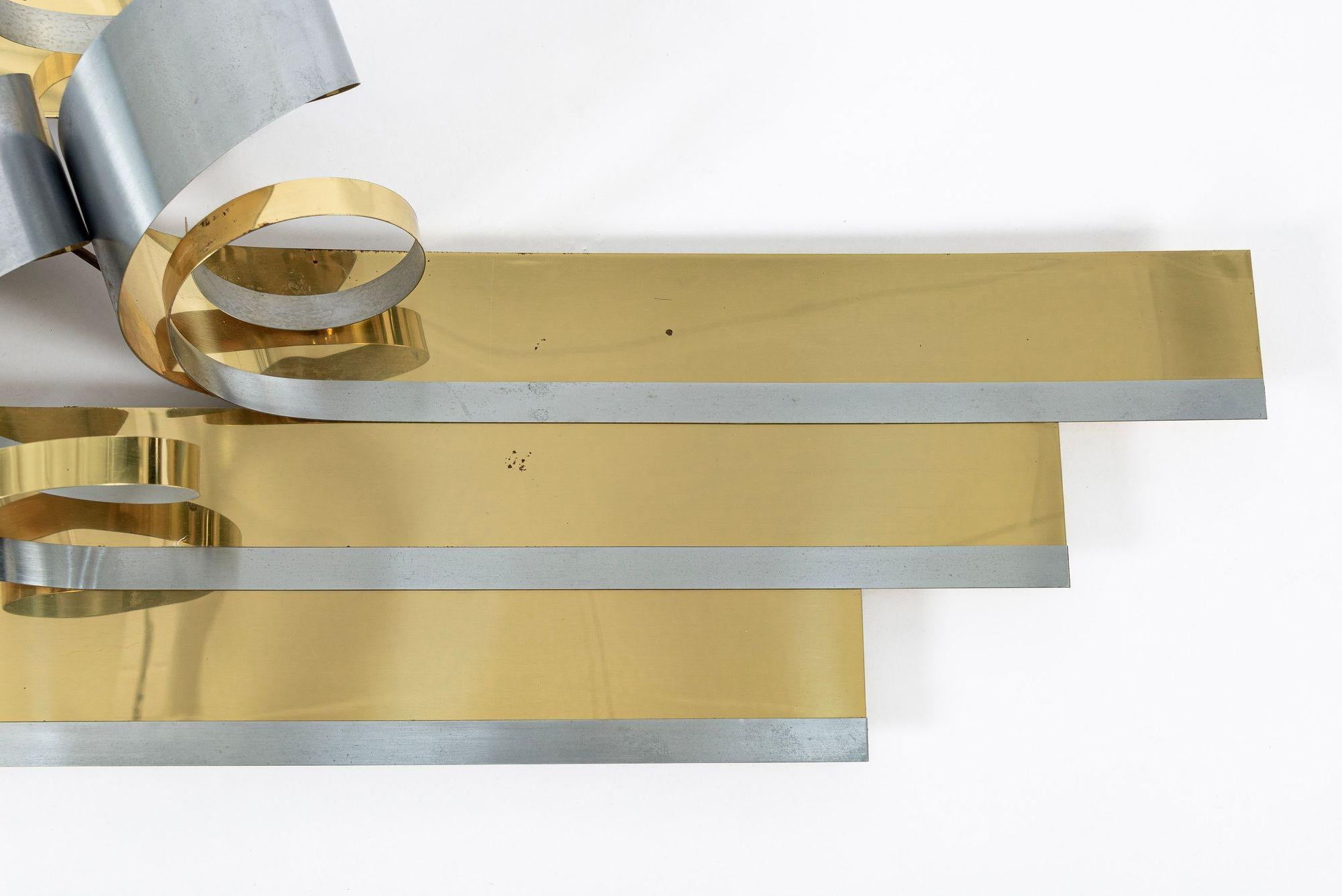 Große Vintage Mid Century Metal Ribbon Wall Art Skulptur von Curtis Jere 1980s im Angebot 2