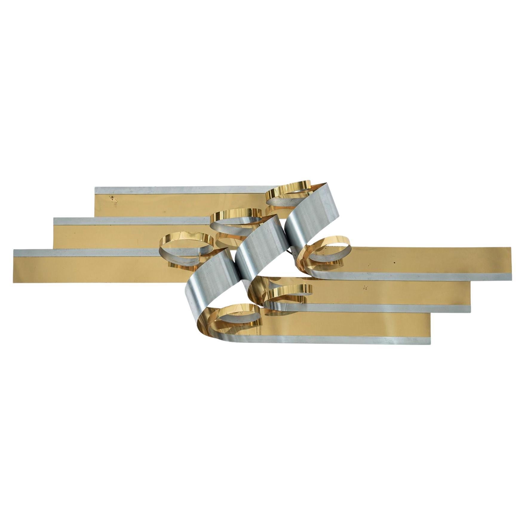 Grande sculpture murale Vintage Mid Century Metal Ribbon Wall Art Sculpture by Curtis Jere 1980