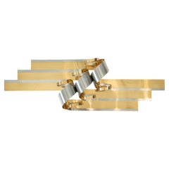Large Vintage Mid Century Metal Ribbon Wall Art Sculpture by Curtis Jere, 1988