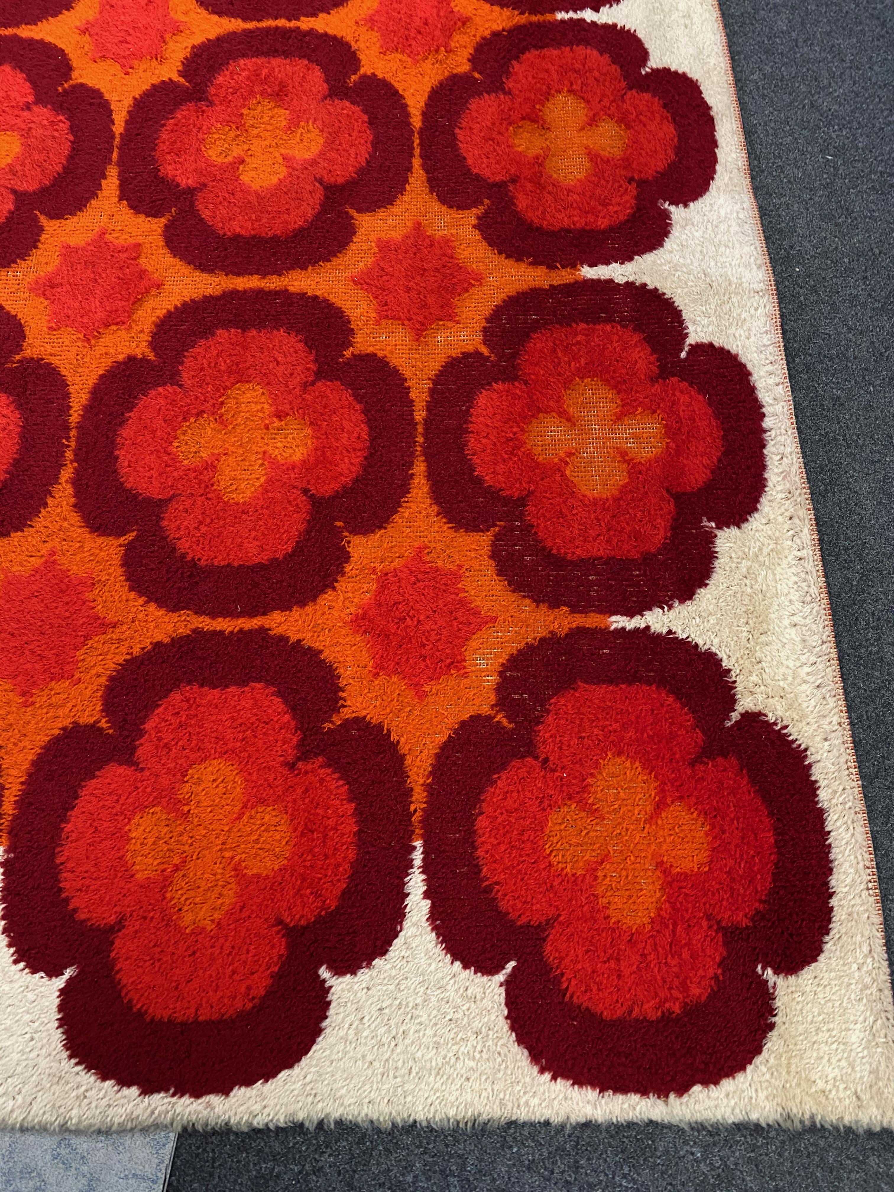 Large Vintage Mid-Century Modern Rya Rug German, 1970s 2