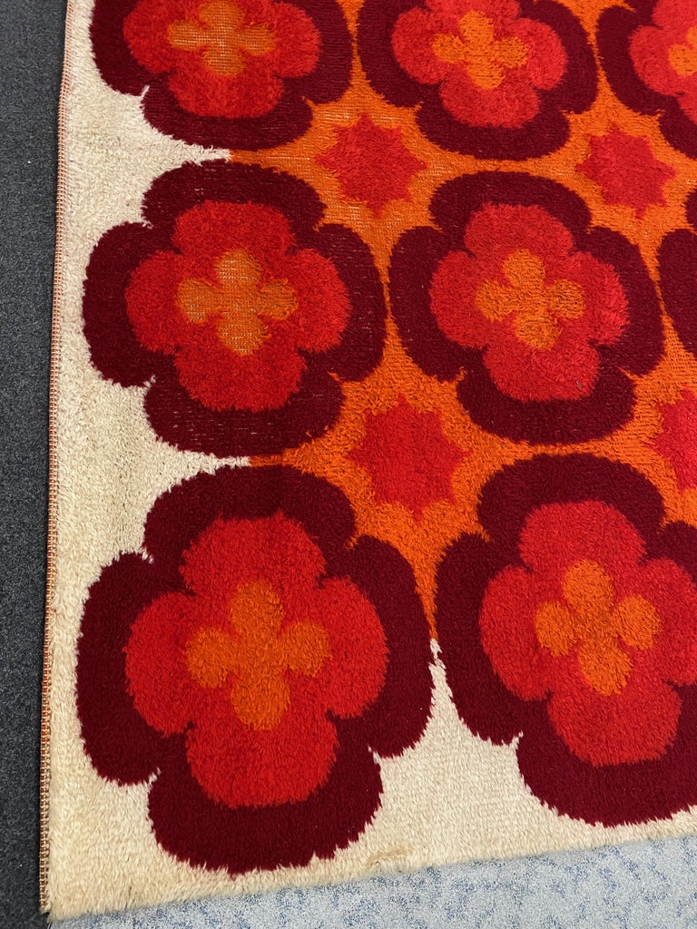 Large Vintage Mid-Century Modern Rya Rug German, 1970s at 1stDibs