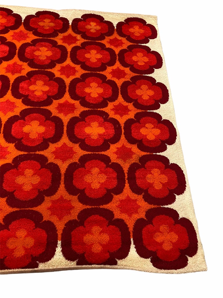 Large Vintage Mid-Century Modern Rya Rug German, 1970s at 1stDibs