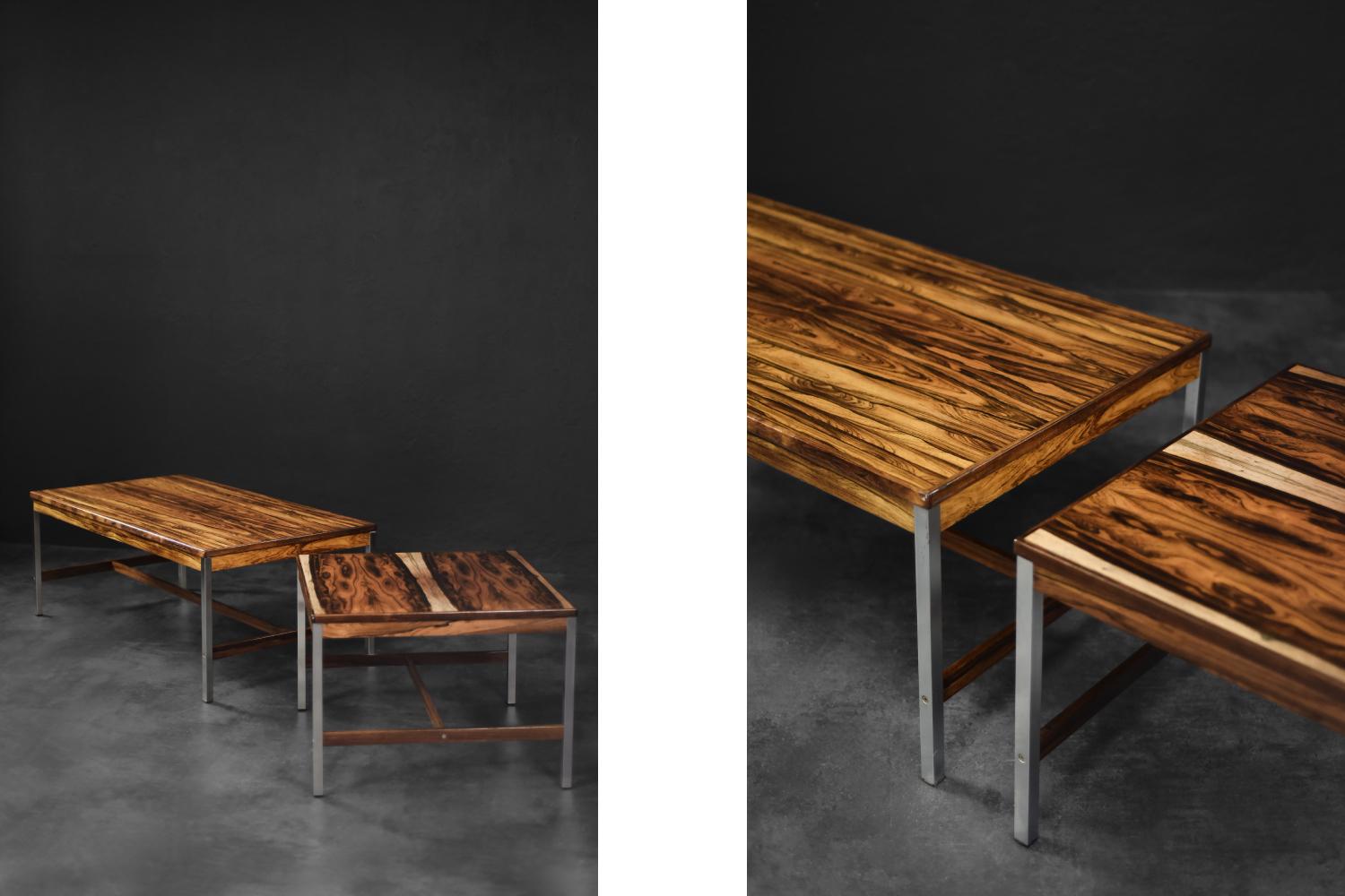 Large Vintage Mid-Century Modern Swedish Rosewood & Aluminum Coffee Table For Sale 5