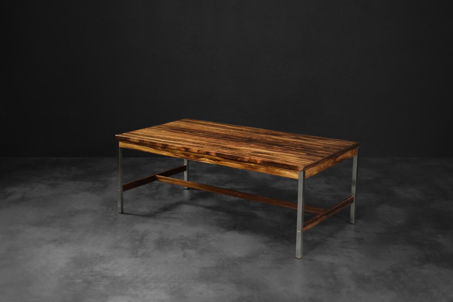 Large Vintage Mid-Century Modern Swedish Rosewood & Aluminum Coffee Table For Sale 6