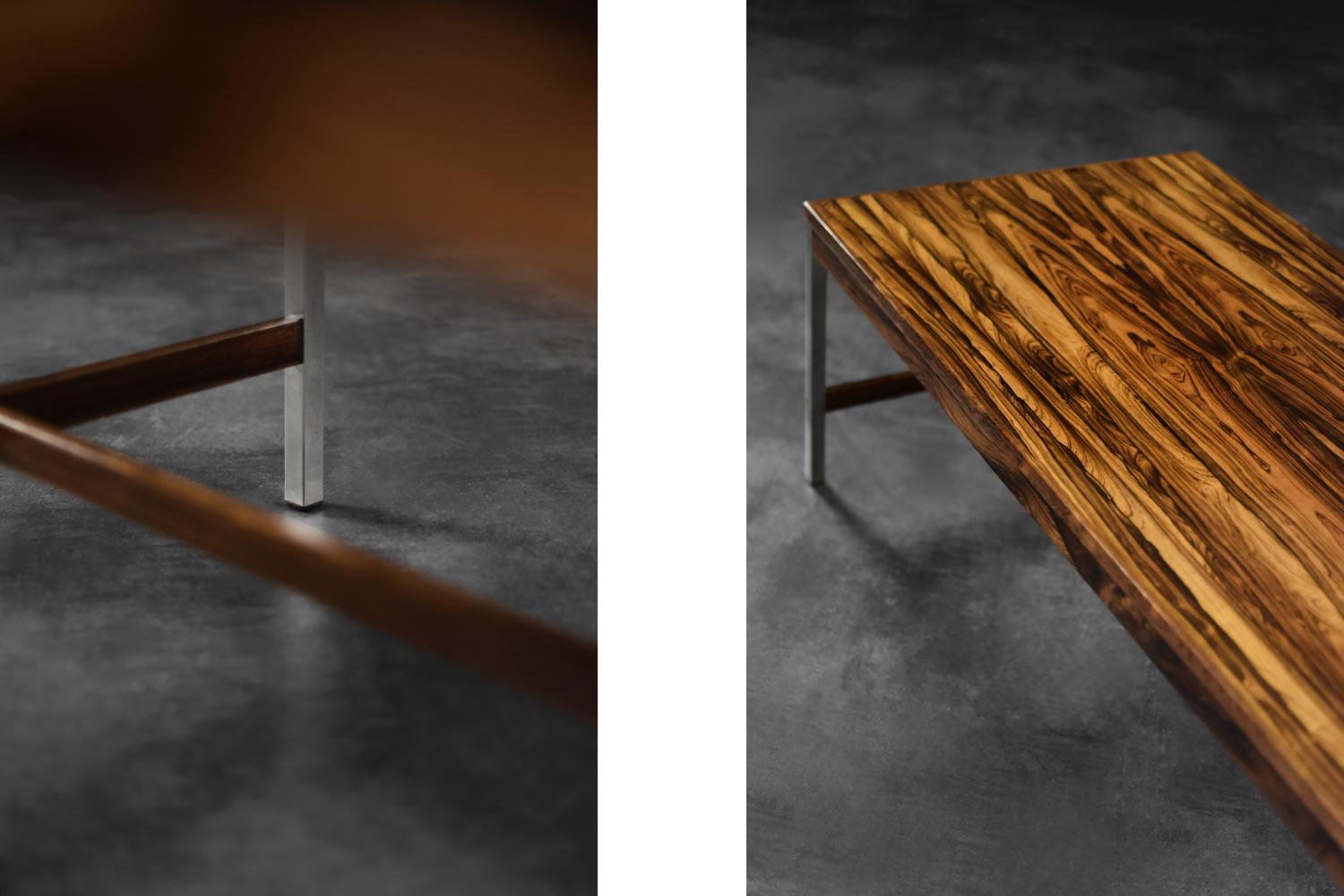 Large Vintage Mid-Century Modern Swedish Rosewood & Aluminum Coffee Table For Sale 8