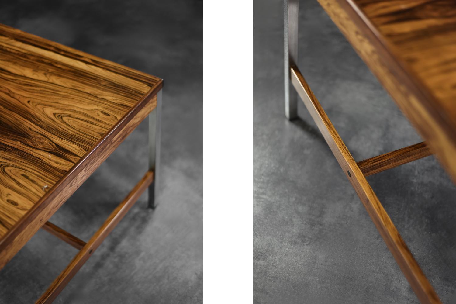 Large Vintage Mid-Century Modern Swedish Rosewood & Aluminum Coffee Table For Sale 9