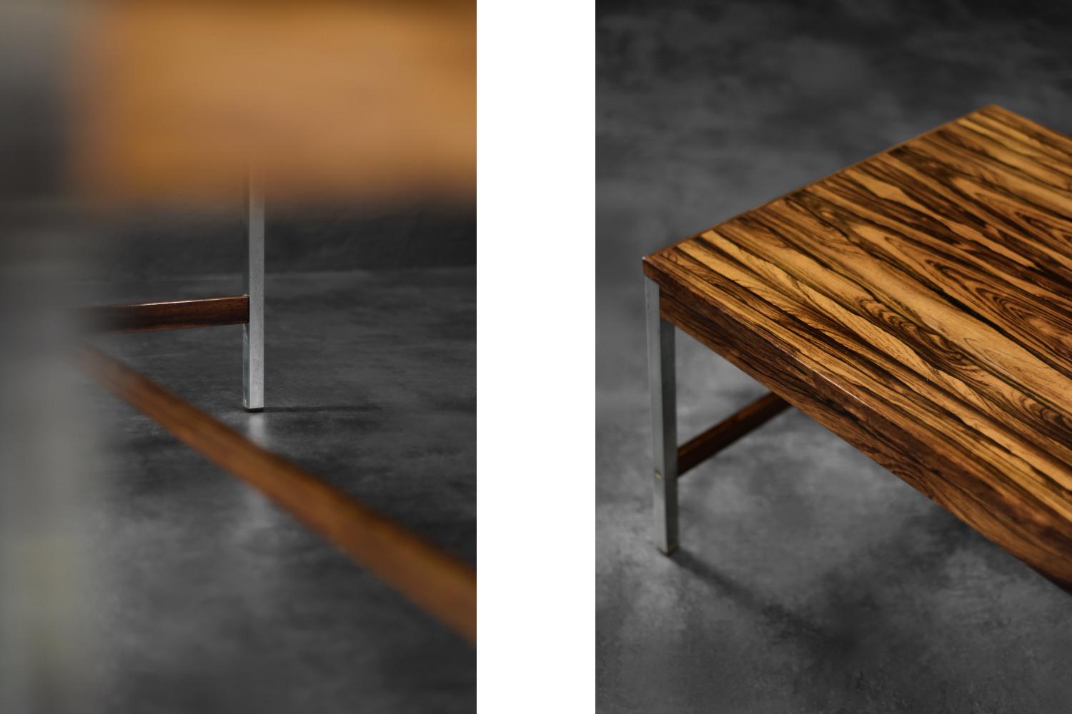 Scandinavian Modern Large Vintage Mid-Century Modern Swedish Rosewood & Aluminum Coffee Table For Sale
