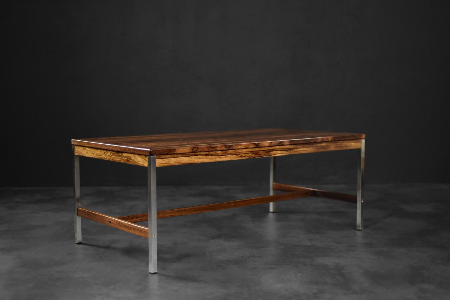 Mid-20th Century Large Vintage Mid-Century Modern Swedish Rosewood & Aluminum Coffee Table For Sale