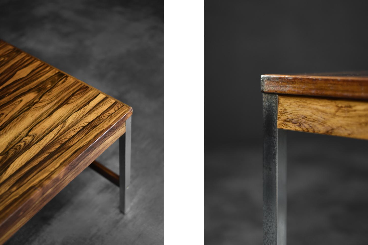 Large Vintage Mid-Century Modern Swedish Rosewood & Aluminum Coffee Table For Sale 1