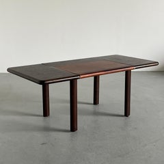 Gran mesa de oficina vintage de mediados de siglo en palisandro, cuero coñac y acero