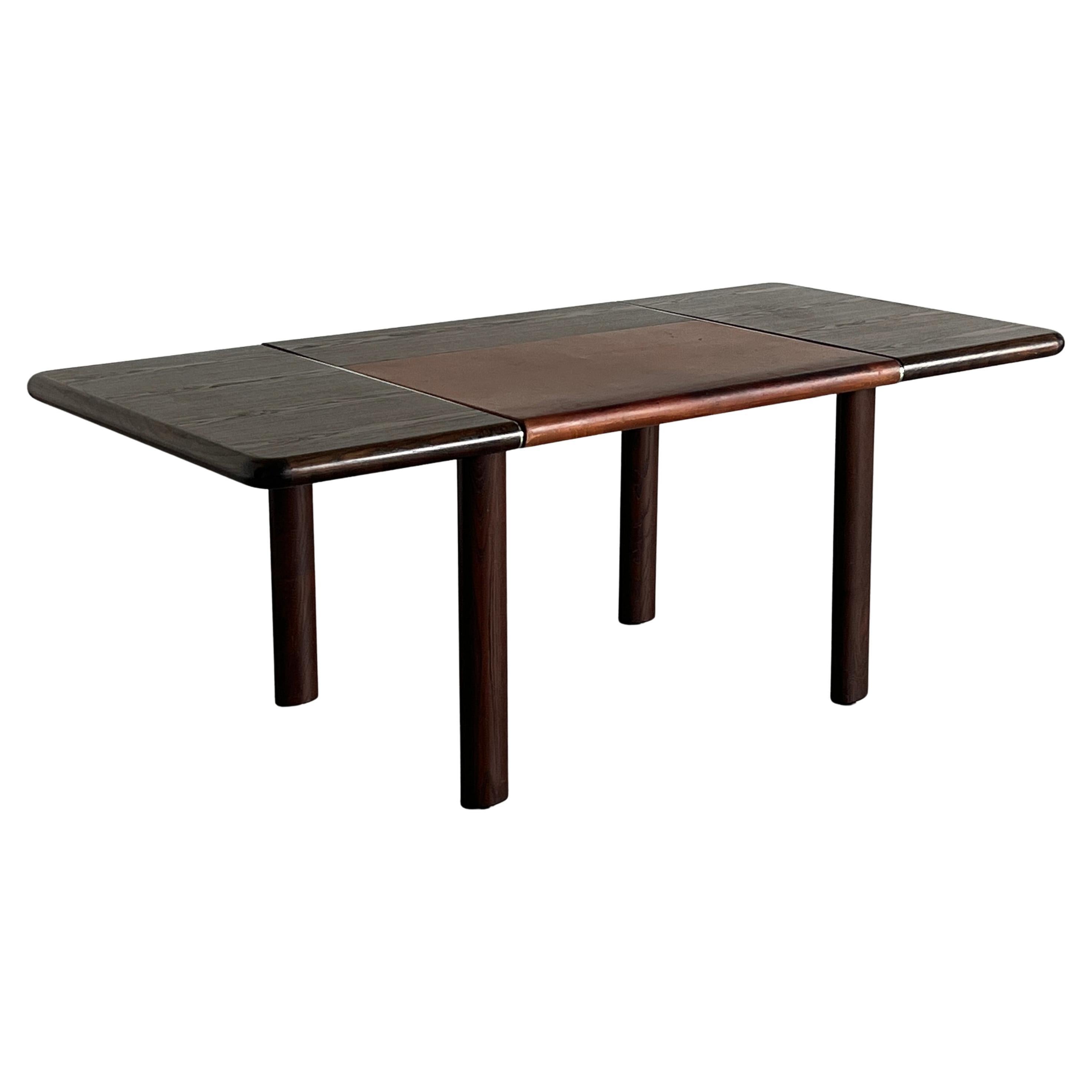 Large Vintage Mid-Century Office Table in Palisander, Cognac Leather and Steel For Sale