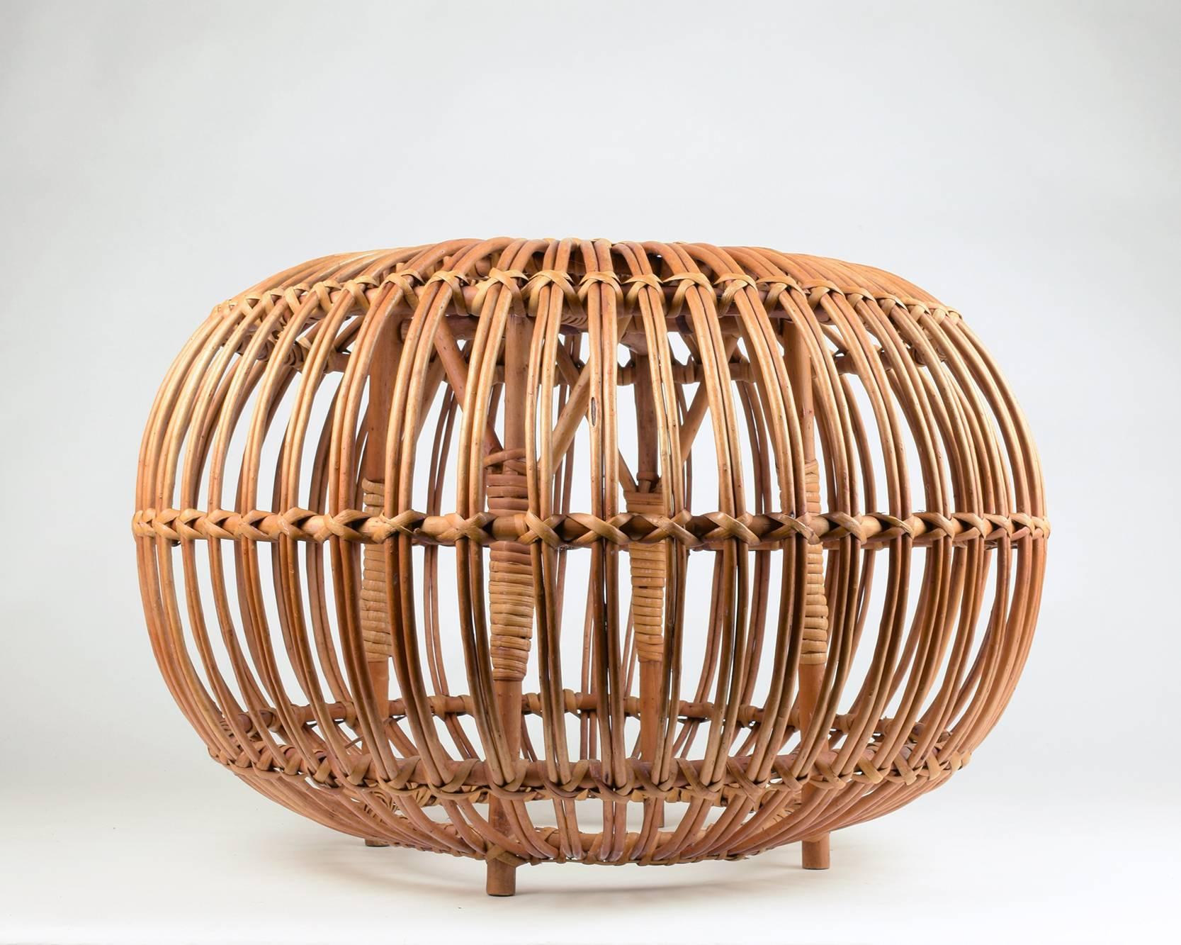 Italian Large Vintage Midcentury Rattan Cane Ottoman by Franco Albini for Bonacina