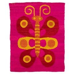 Großer Vintage-Wandteppich aus Wolle mit Schmetterlingsmotiv aus der Mitte des letzten Jahrhunderts / Wandbehang