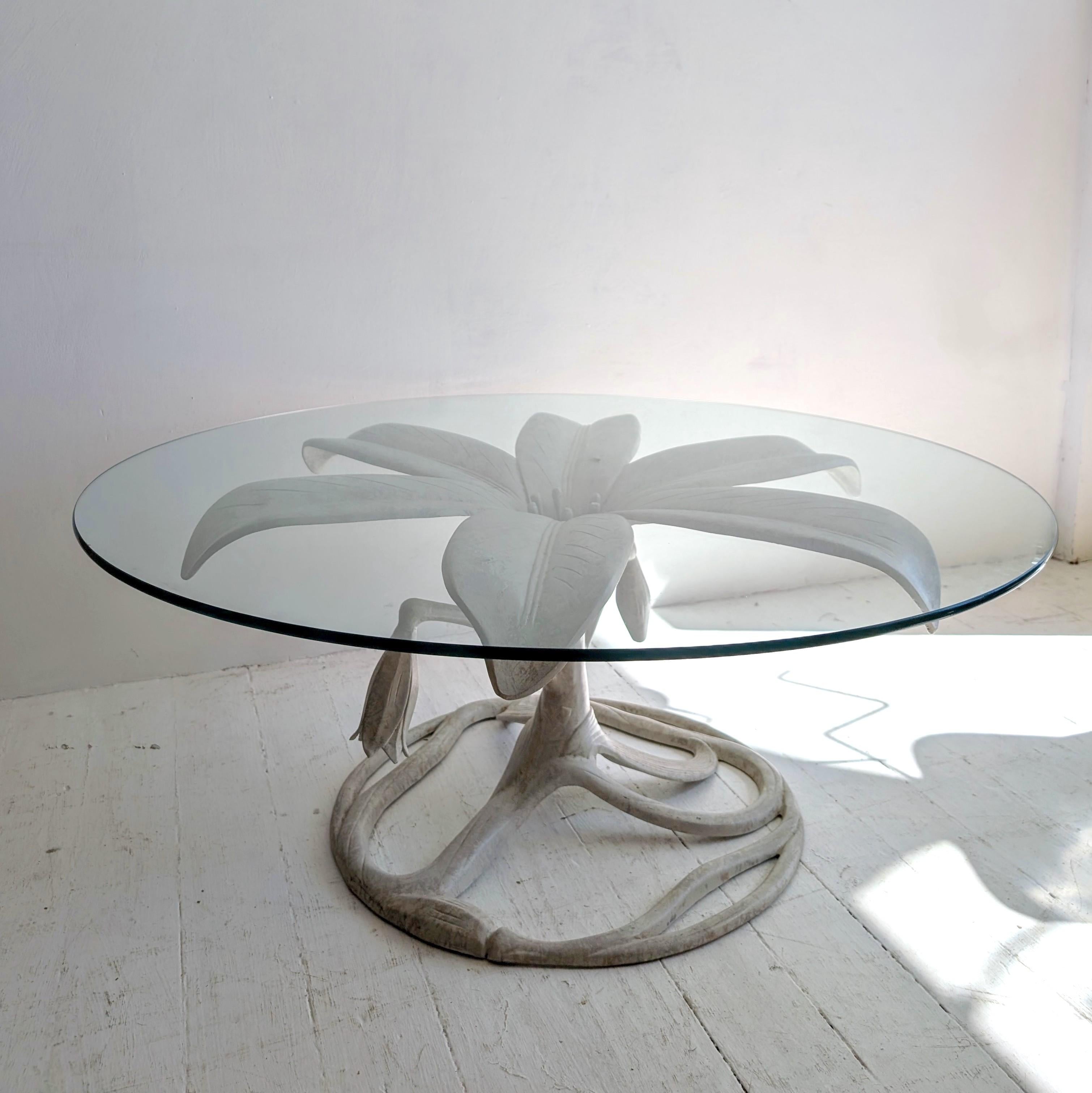 Aluminum Large vintage midcentury lily flower coffee table by Arthur Court, USA 1970s