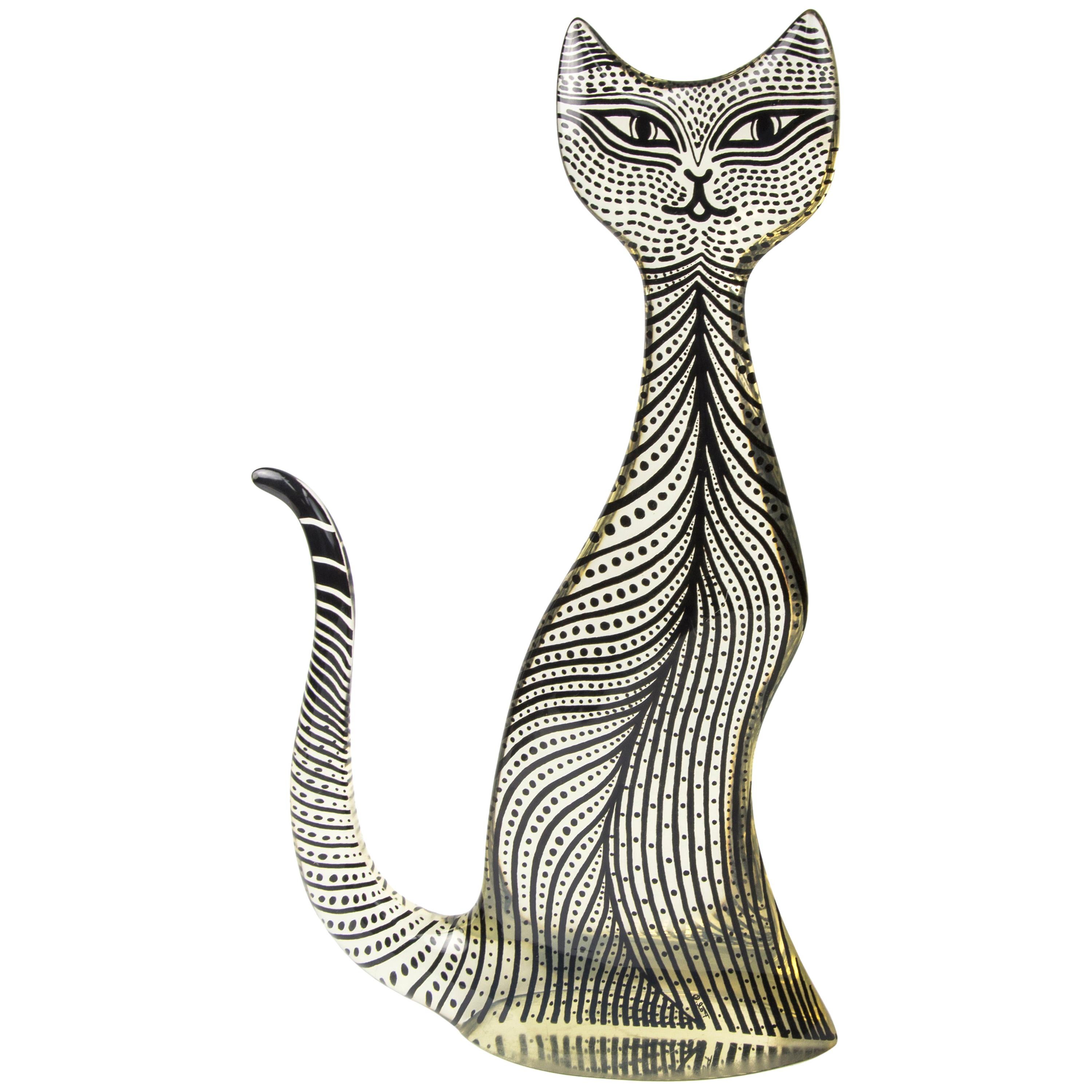 Large Vintage Midcentury Op Art Lucite Kitty Cat Sculpture Abraham Palatnik