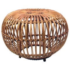 Large Vintage Midcentury Rattan Cane Ottoman by Franco Albini for Bonacina