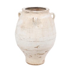 Large Vintage Midcentury White Terracotta Pot from Greece with Three Handles