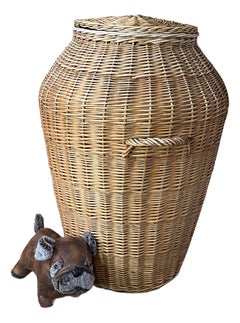 Large Vintage Midcentury Wicker Laundry Basket Hamper, 1970s, German