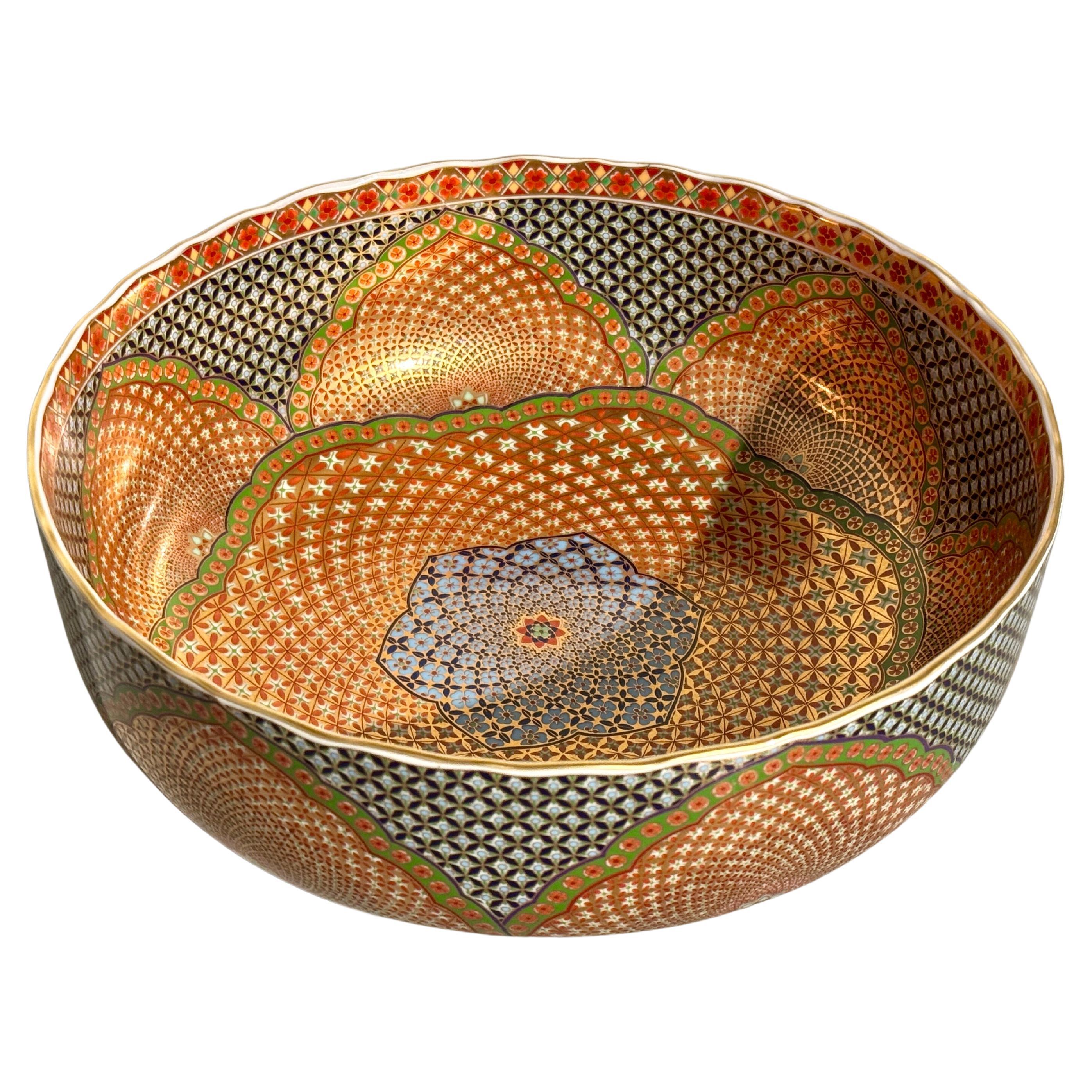 Large Vintage Minoyaki Kozan Gamma Op-Art Bowl, Showa Era, 1970's, Japan