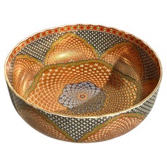 Large Vintage Minoyaki Kozan Gamma Op-Art Bowl, Showa Era, 1970's, Japan