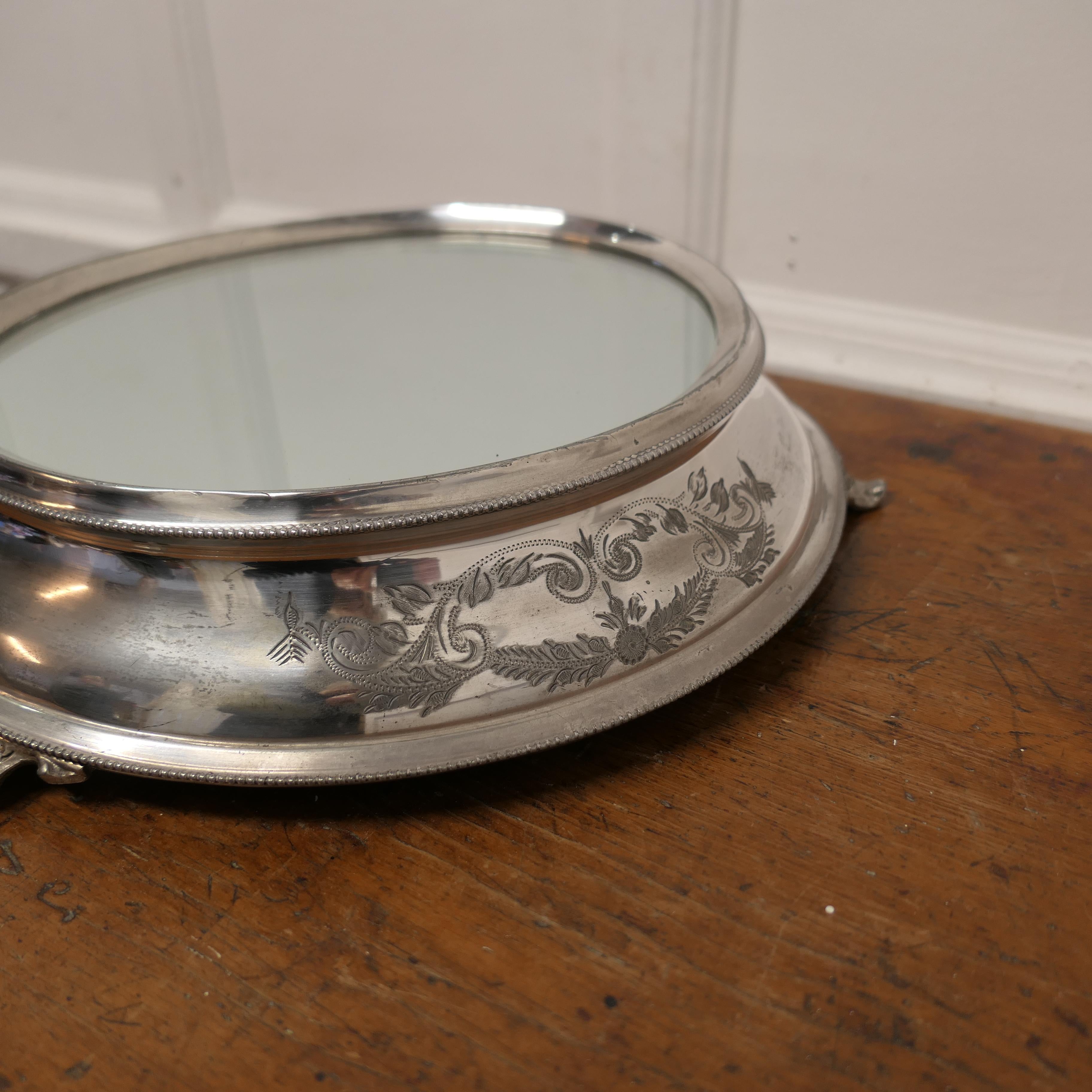 Early 20th Century Large Vintage Mirror Top Silver Plate Christmas Cake Stand   