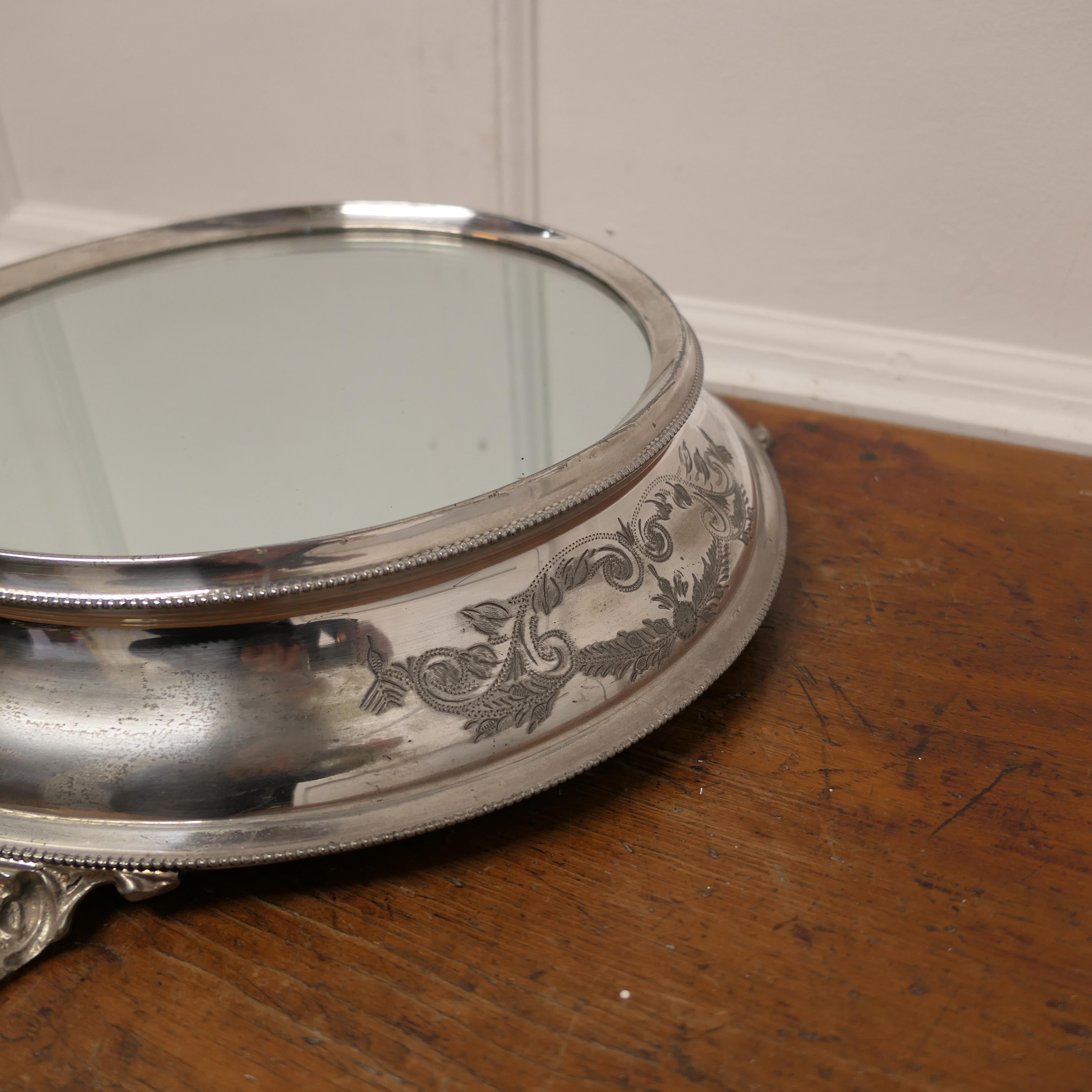 Large Vintage Mirror Top Silver Plate Christmas Cake Stand    1