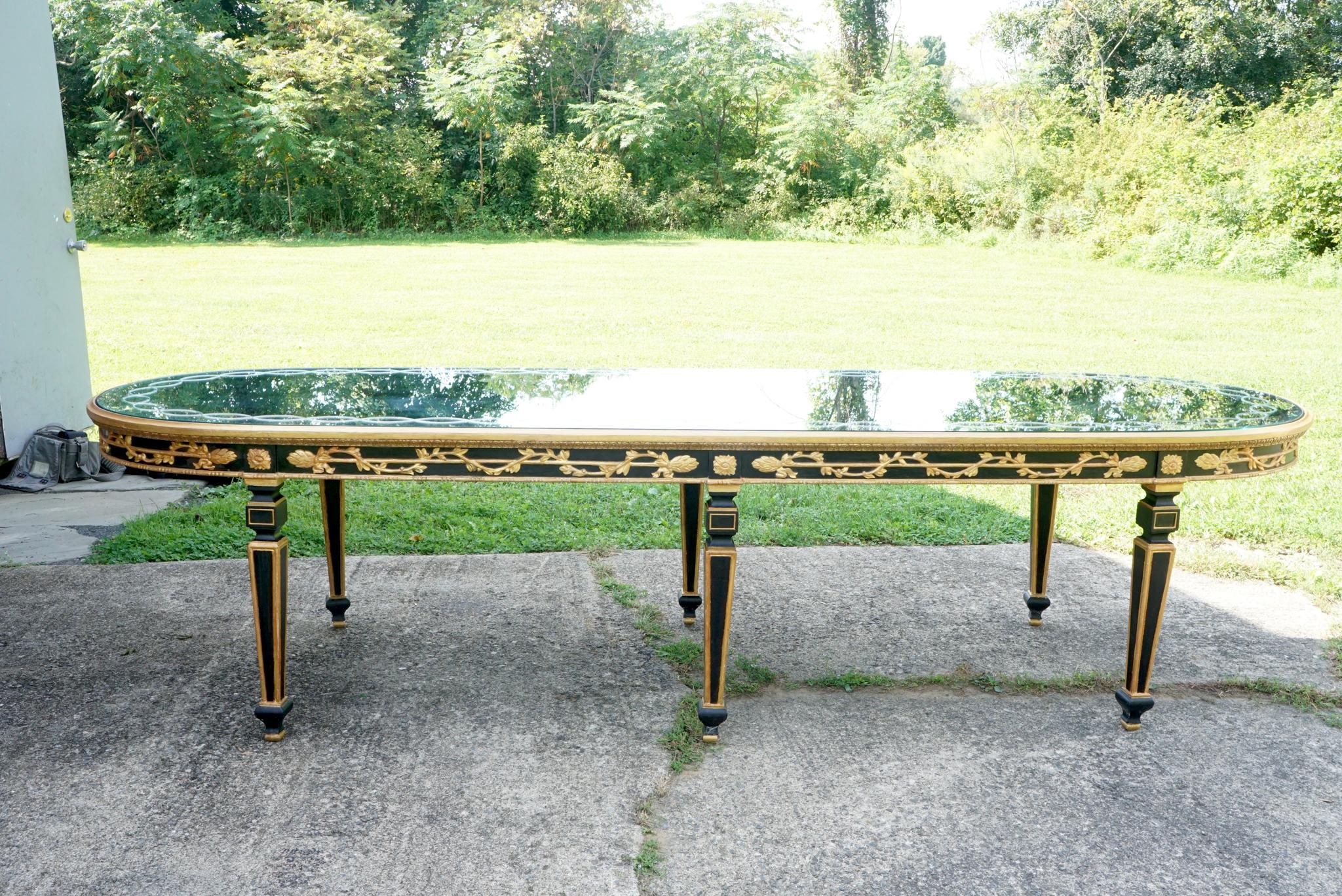Large Vintage Mirror Topped Dining Table in the Manner of Jansen For Sale 6