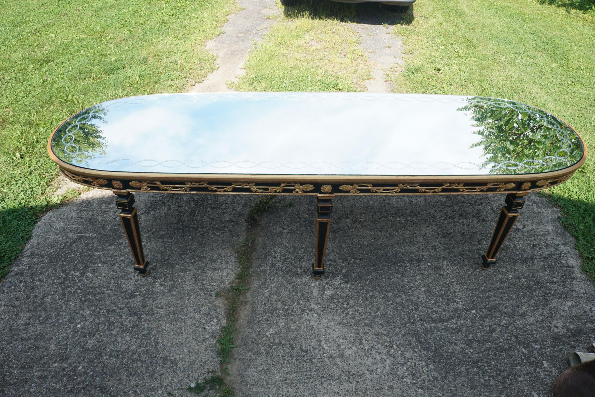 Large Vintage Mirror Topped Dining Table in the Manner of Jansen For Sale 1